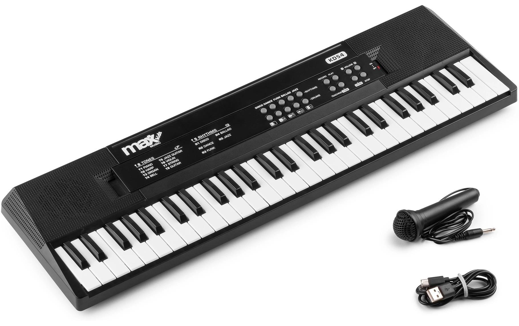 MAX Keyboard KD54 Tragbares Kinderkeyboard mit Mikrofon Schwarz