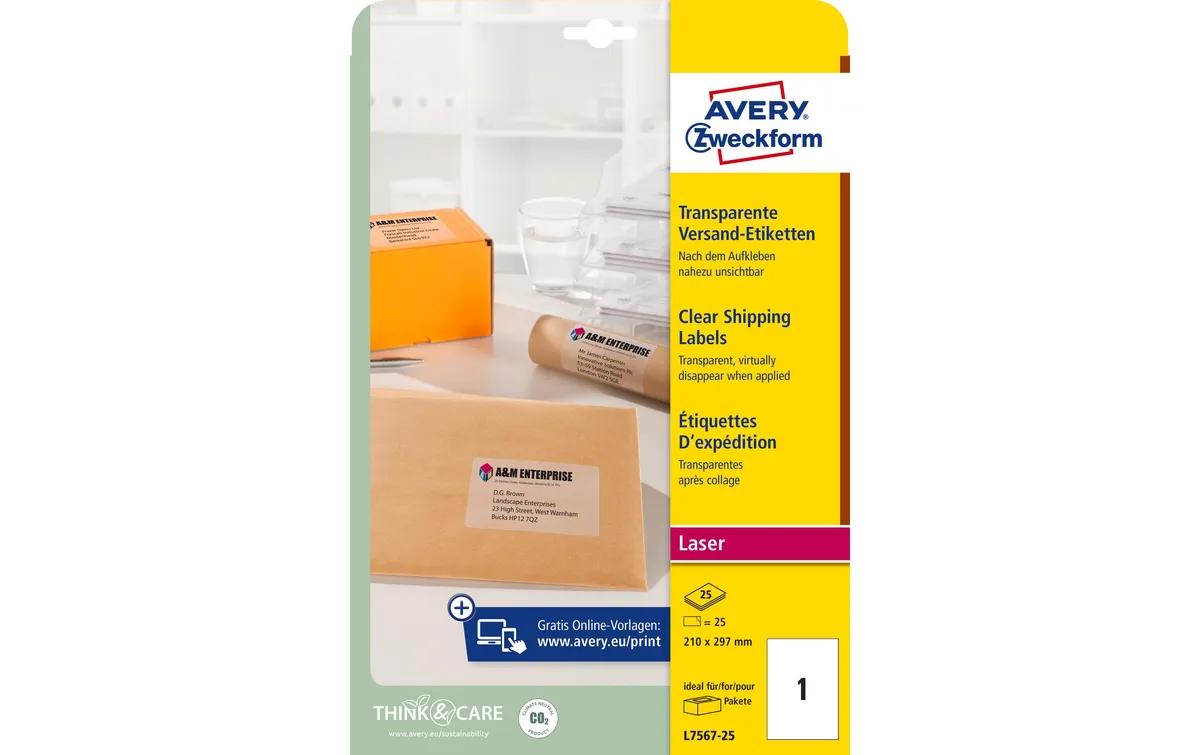 Avery Zweckform Versand-Etiketten 210 x 297 mm L7567 Transparent Avery Zweckform Versand-Etiketten 210 x 297 mm L7567 Transparent