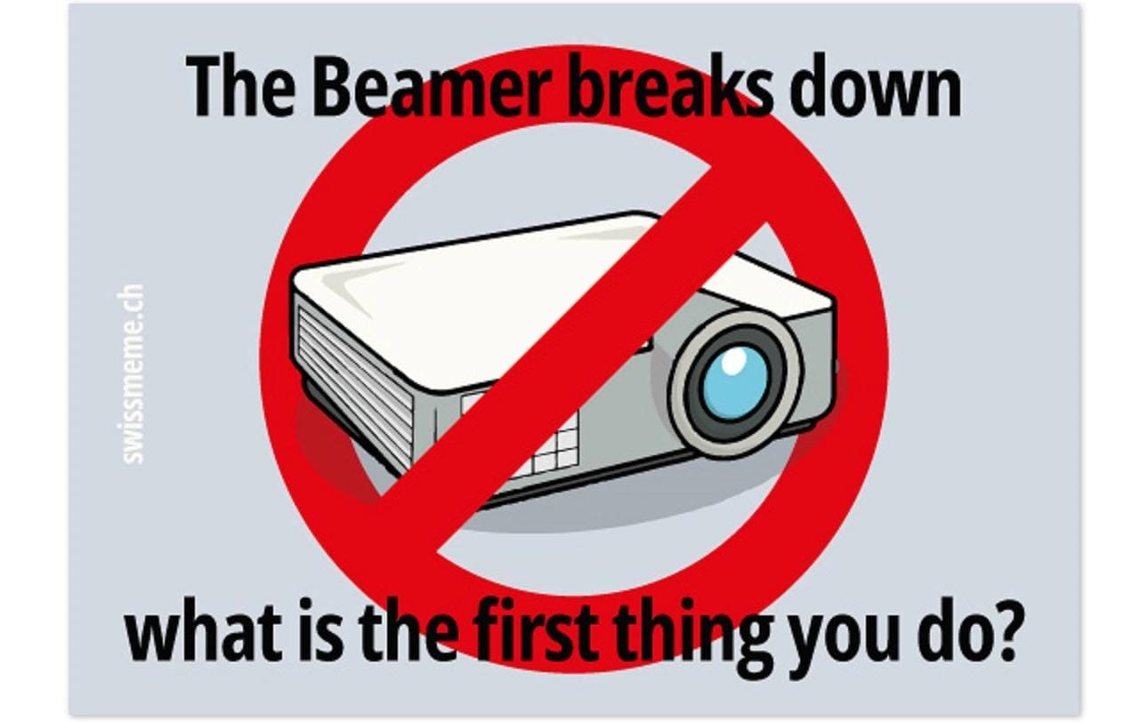 Swissmeme Sticker «Beamer breaks down» 7.4 x 7.4 cm