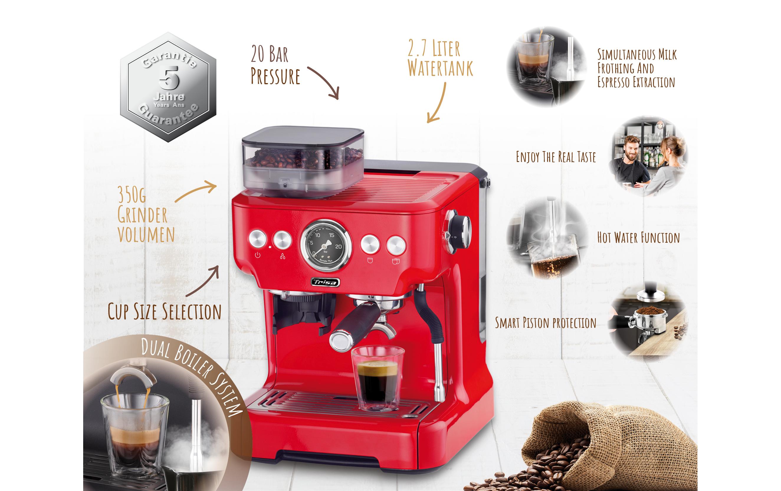 Trisa Siebträgermaschine Barista Plus Rot