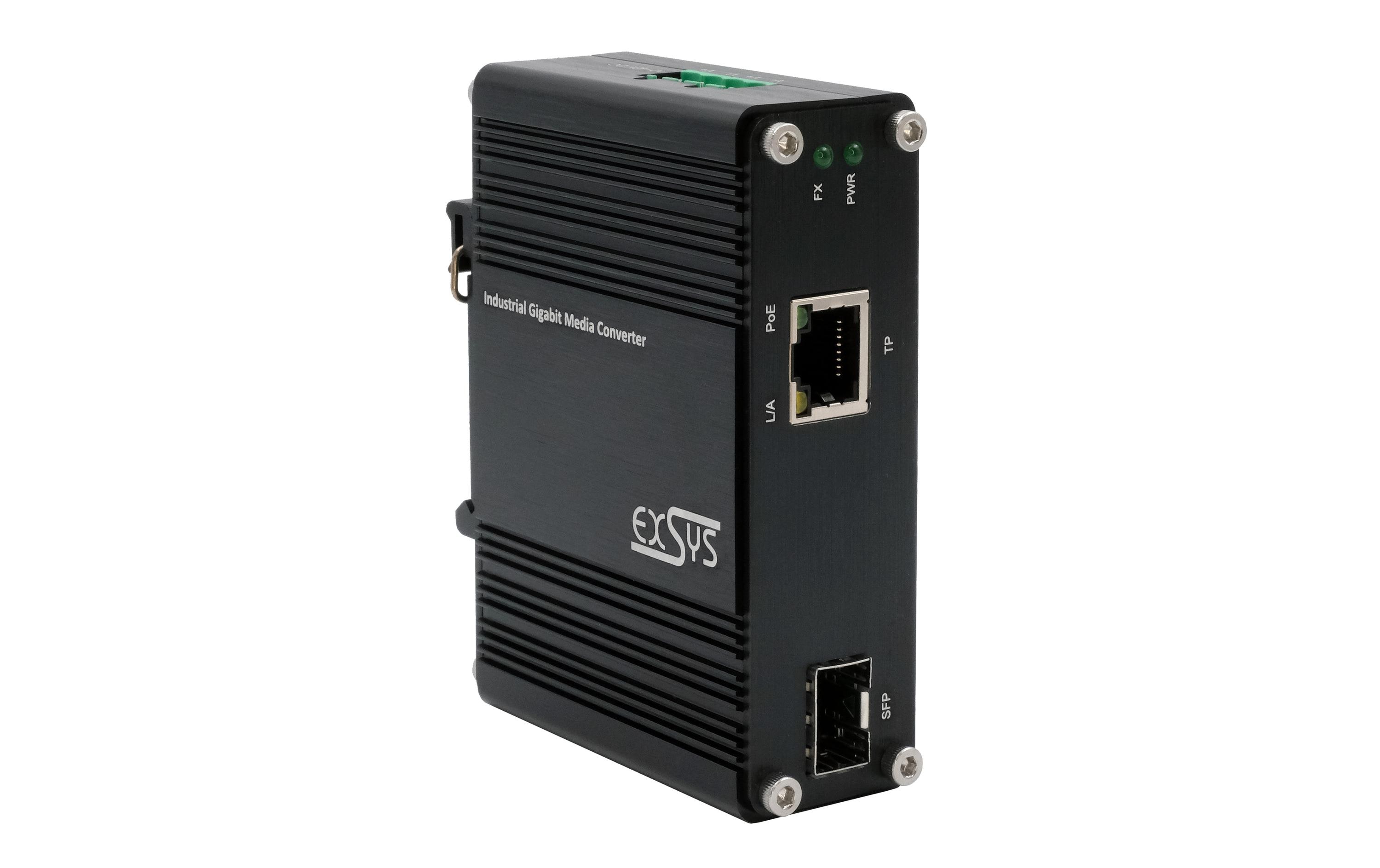 Exsys Medienkonverter EX-60340, 60W, SFP, mit PoE+