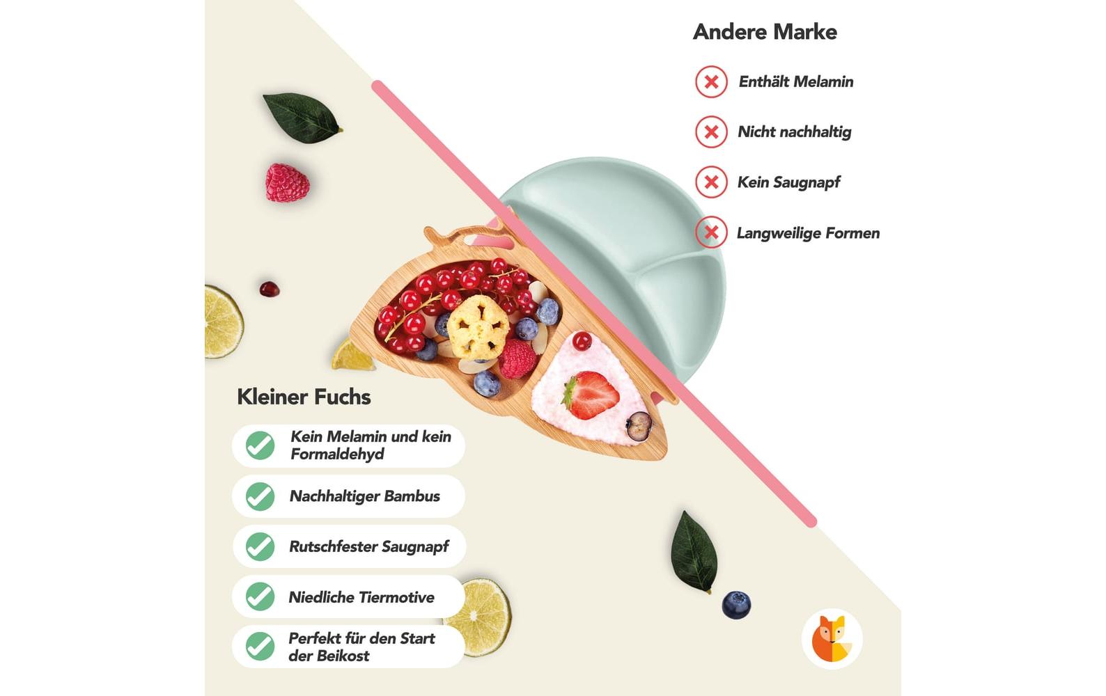 Kleinfuchs Kinderteller Bambus Schmetterling Rosa