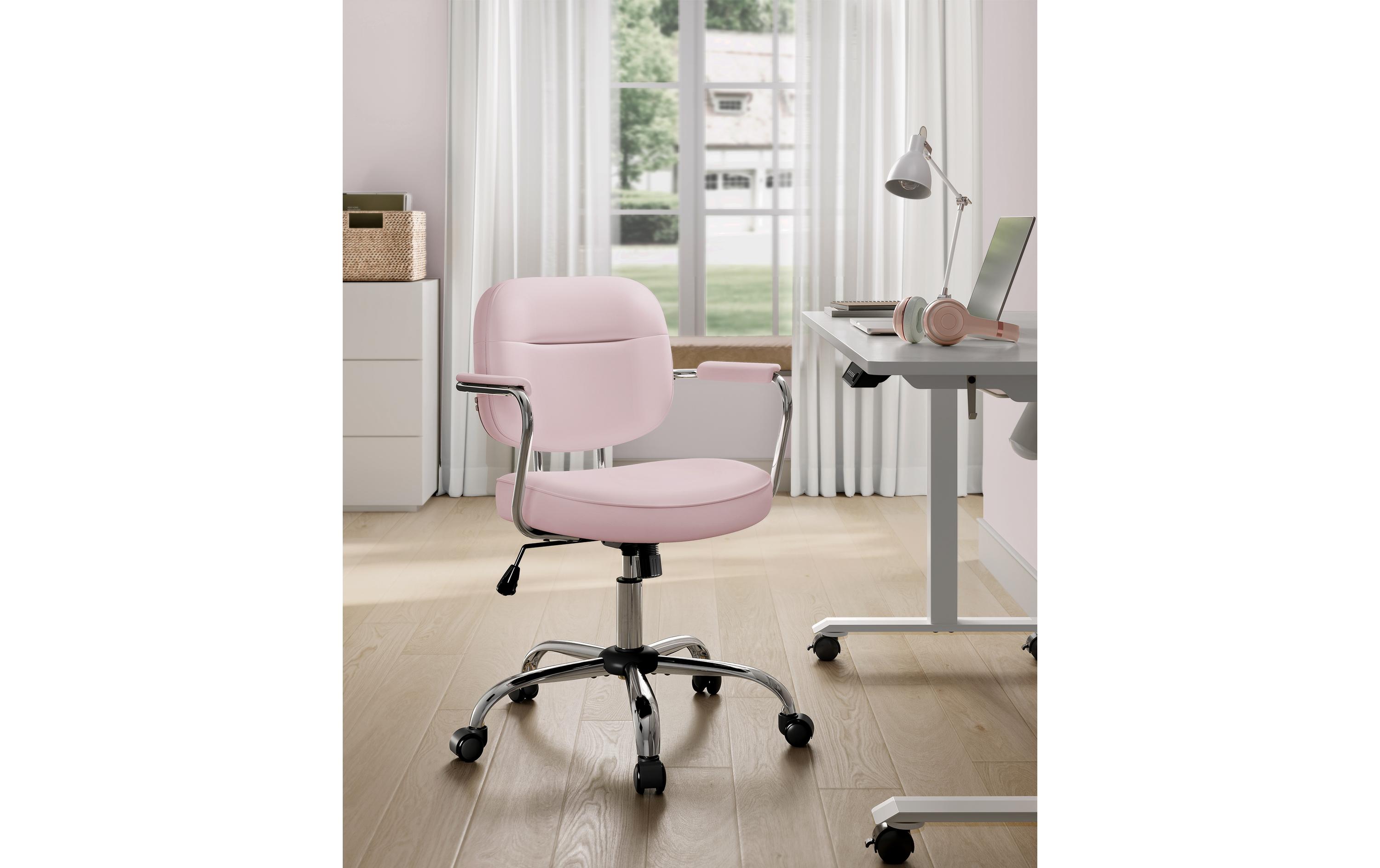 Songmics Bürostuhl mit Polsterrücken und Armlehnen, Rosa