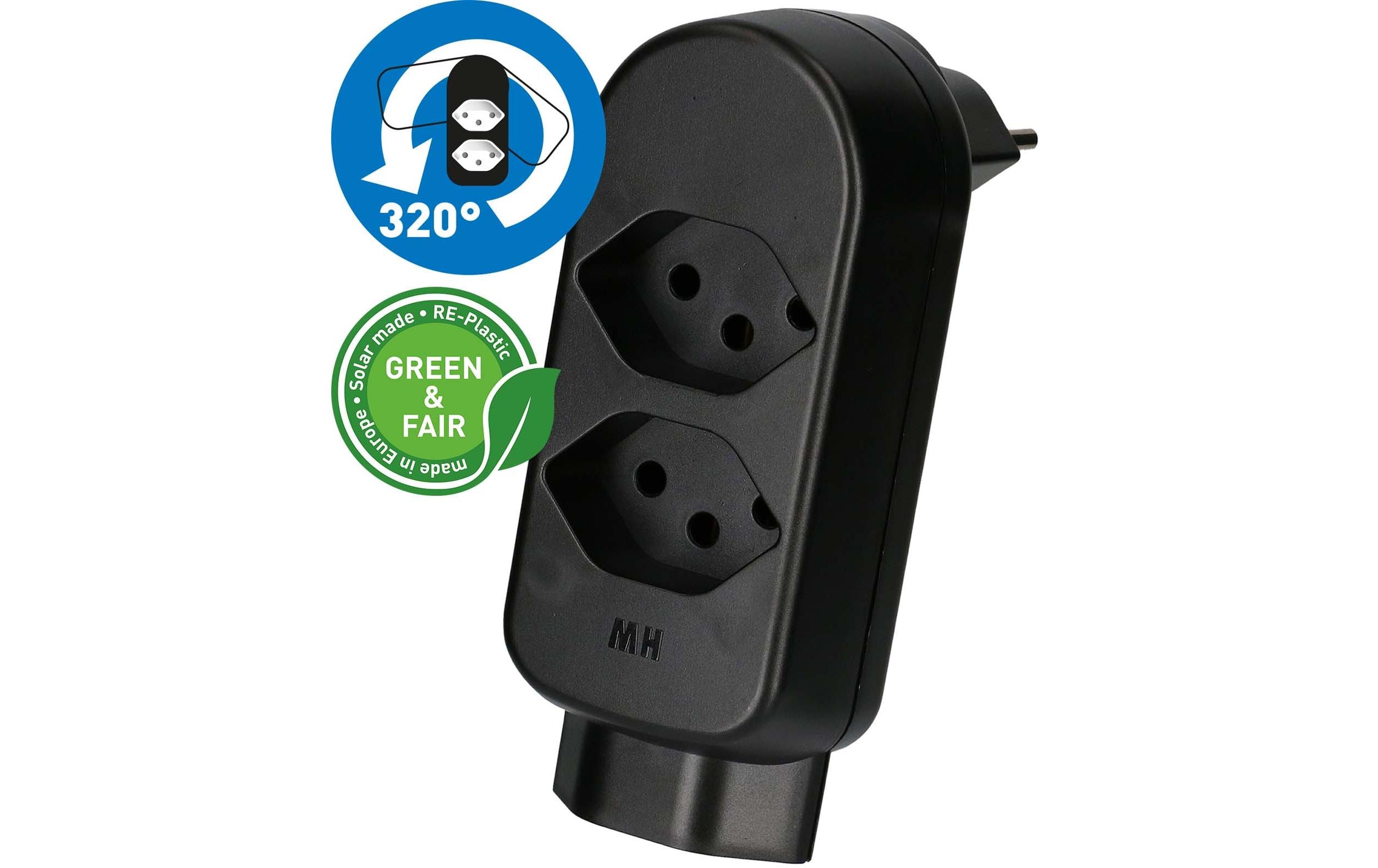 Max Hauri Abzweigstecker ADAPT 2+1x Typ 13 drehbar Green+Fair