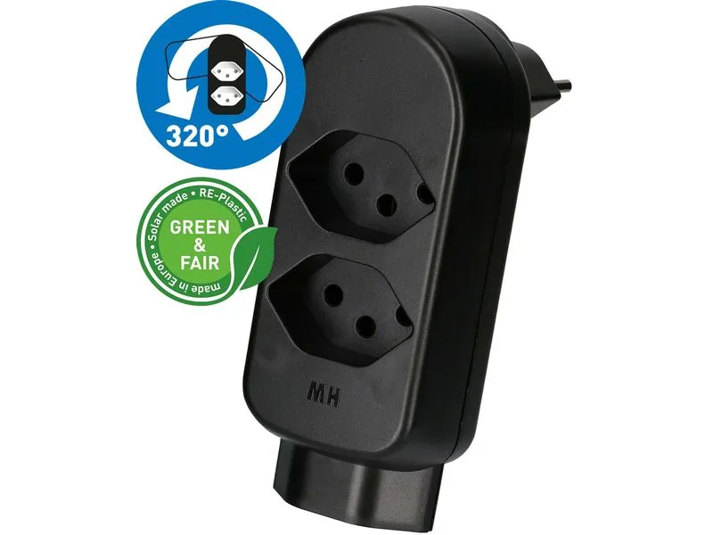 Max Hauri Abzweigstecker ADAPT 2+1x Typ 13 drehbar Green+Fair
