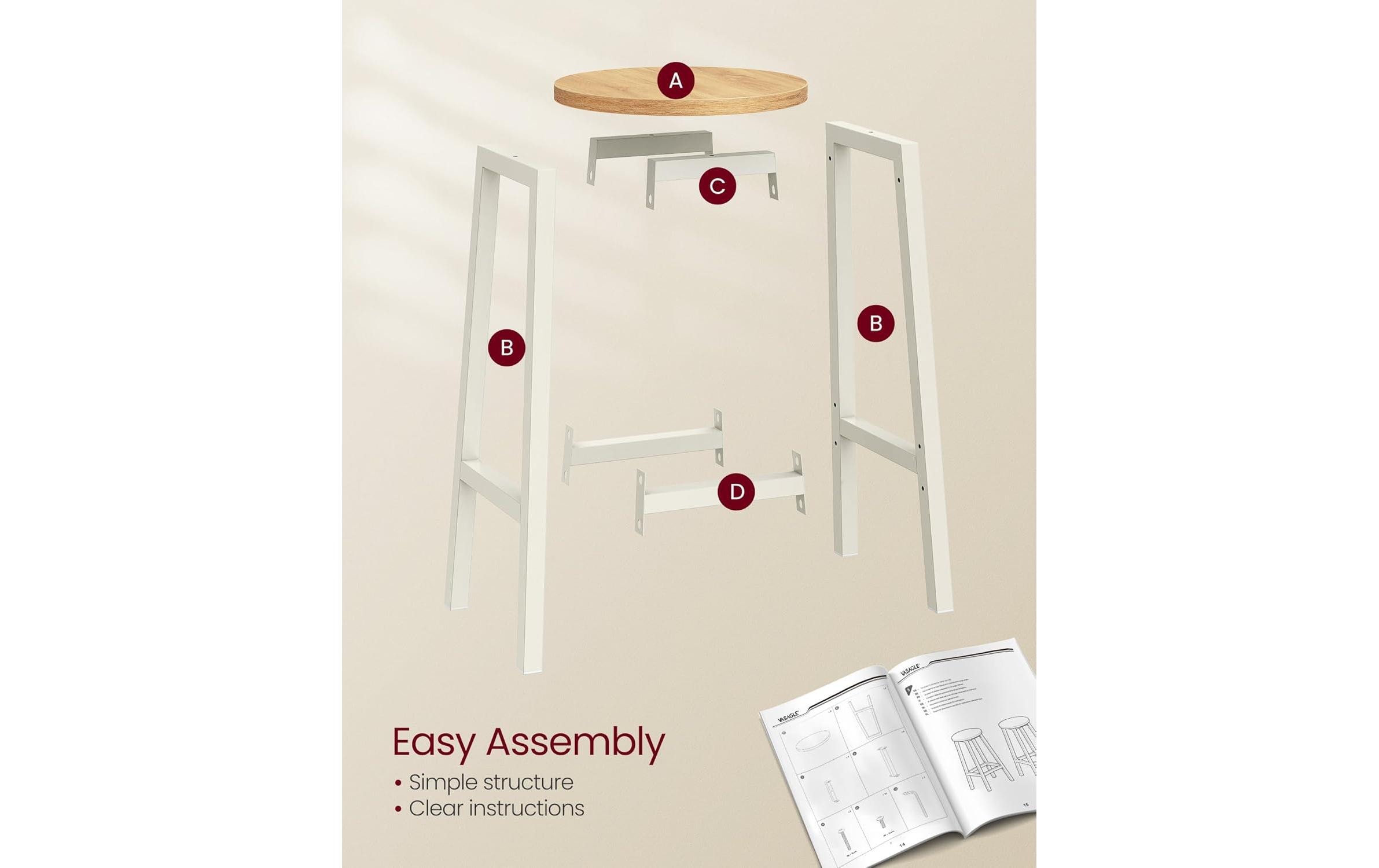 VASAGLE Barhocker 32 x 65 cm, Weiss, 2er Set