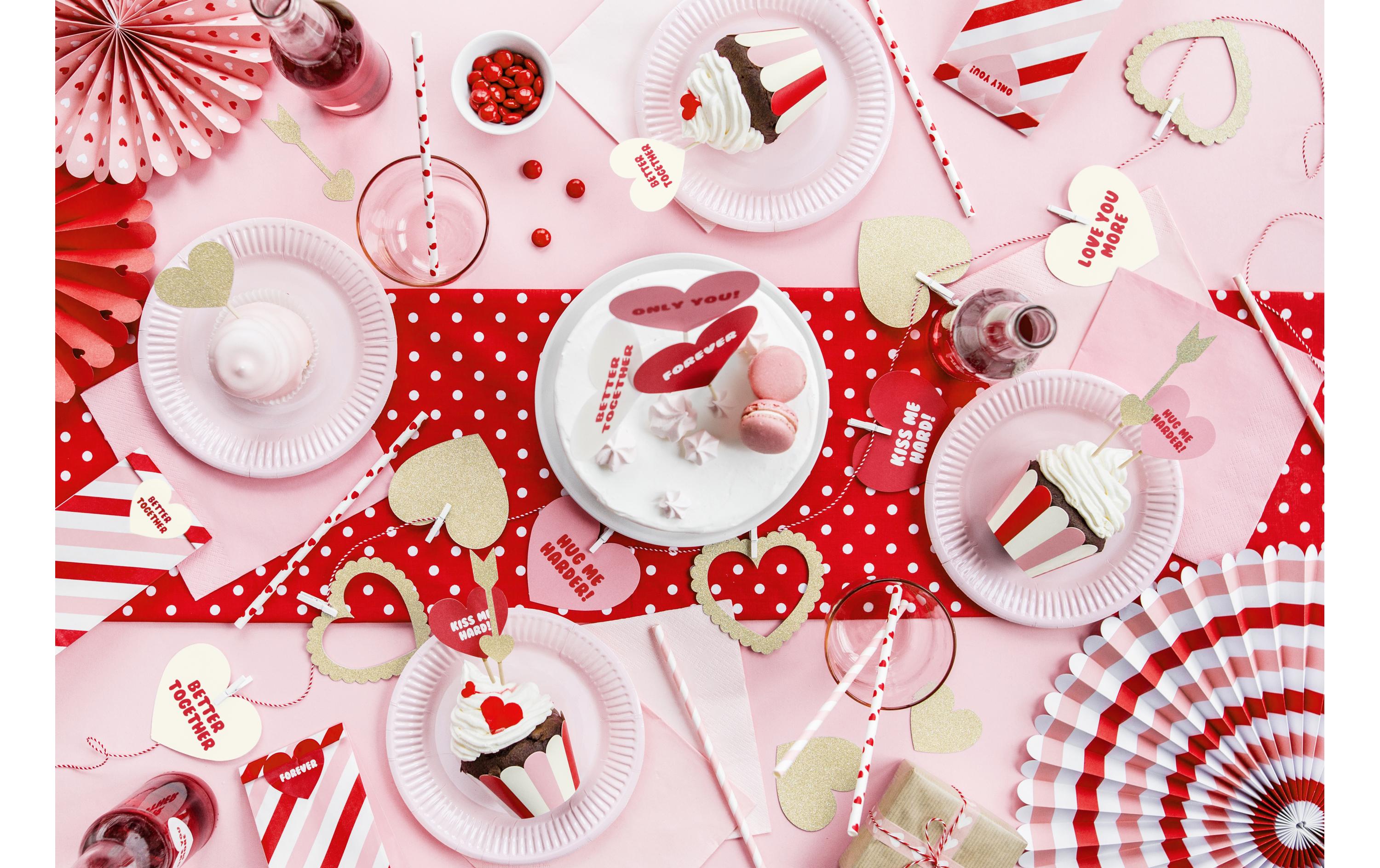 Partydeco Kuchen-Topper Herzen 11 cm, 6 Stück, Gold