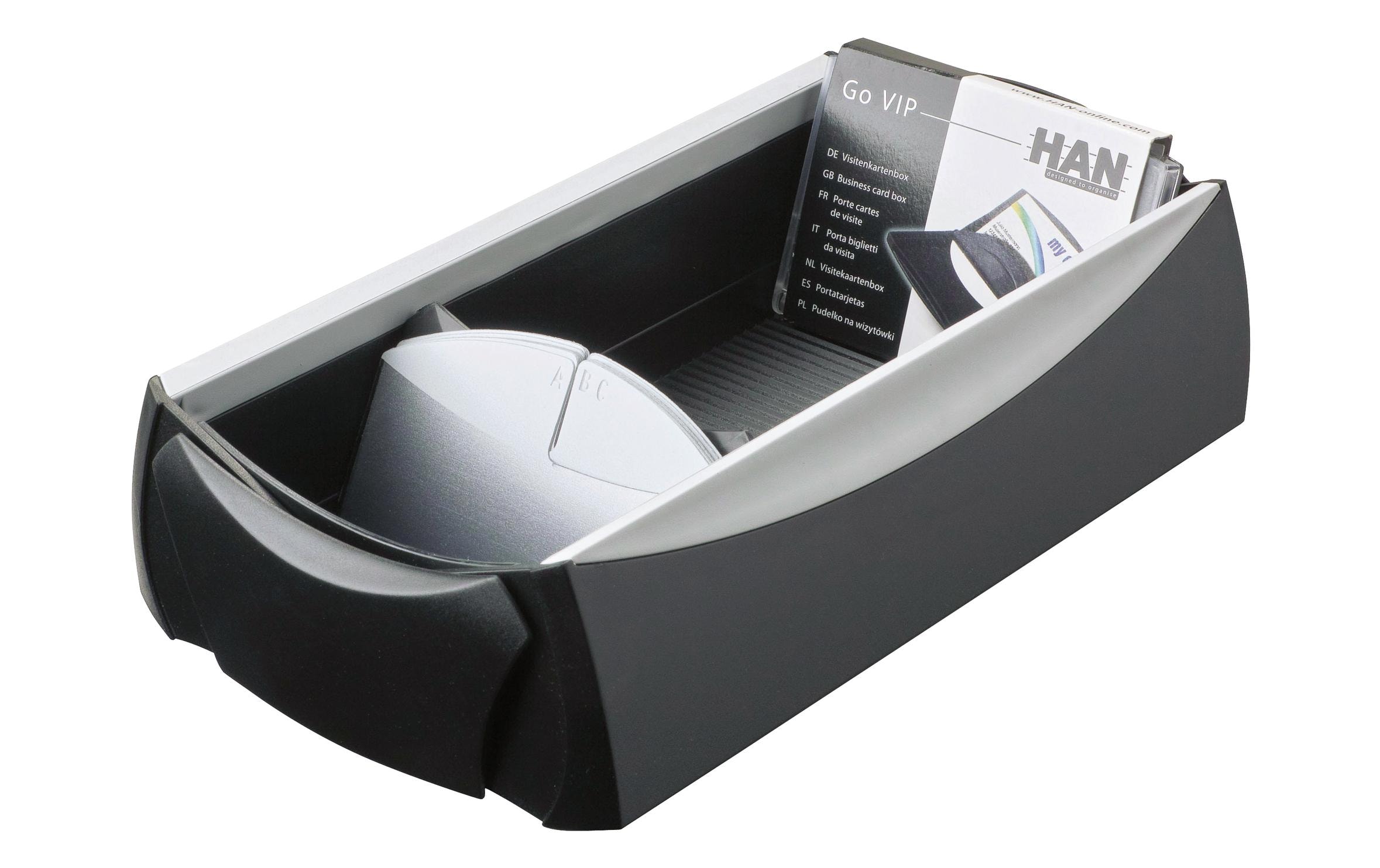 HAN Visitenkartenbox VIP 500 Karten, Schwarz/Silber
