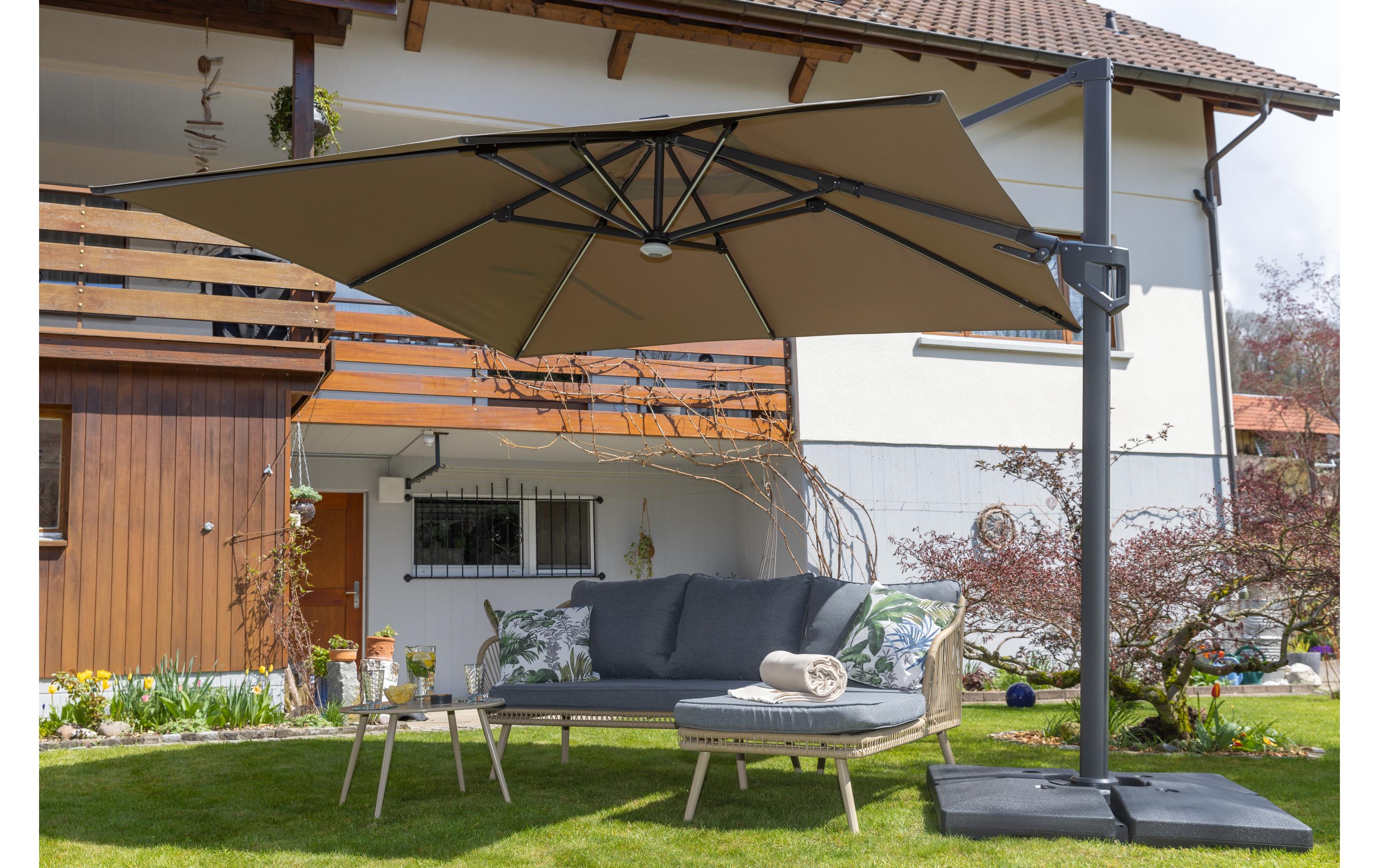 COCON Sonnenschirm mit LED, 300 x 300 cm, hängend, Taupe