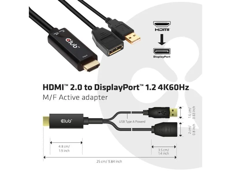 Club 3D Kabel HDMI 2.0 zu DP 1.2 4K60Hz HDMI - DisplayPort, 0.25 m
