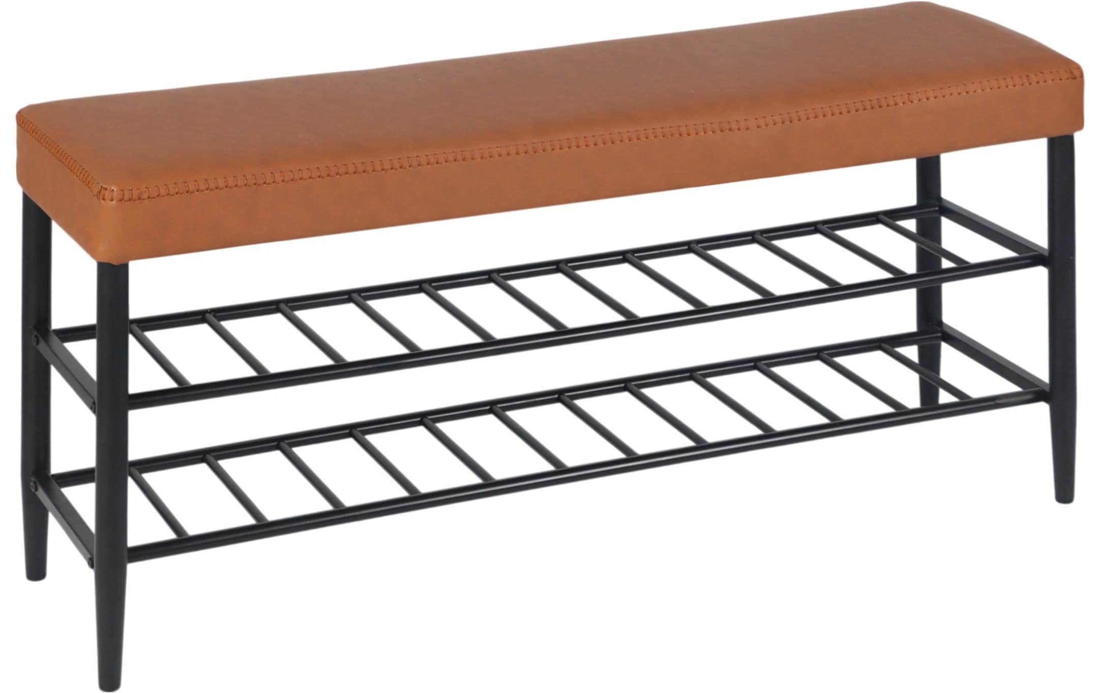 relaxdays Schuhbank mit zwei Ablagen 100 x 50 cm, Braun/Schwarz