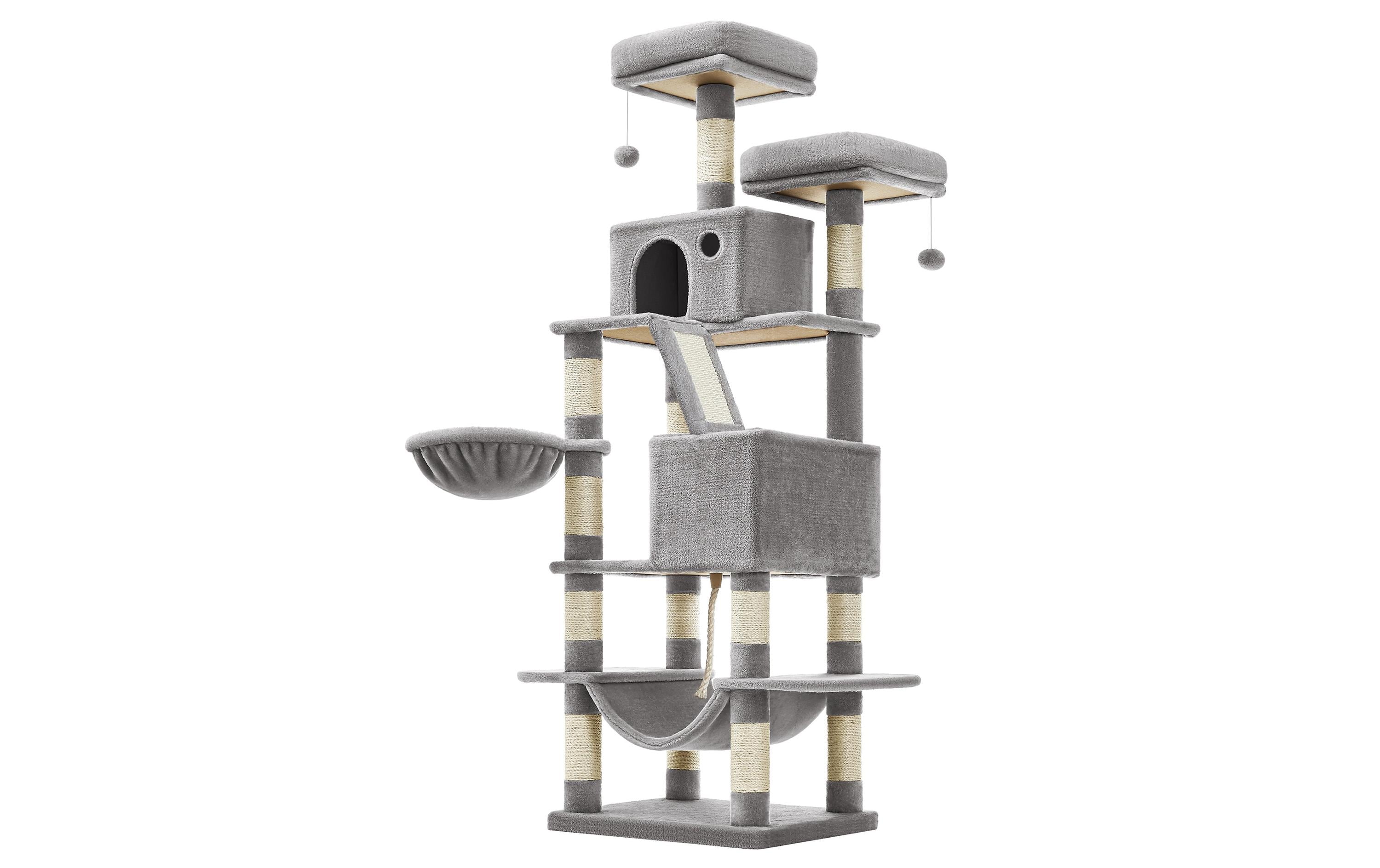 Feandrea Kratzbaum mit 2 Höhlen, 168 cm, Grau/Beige