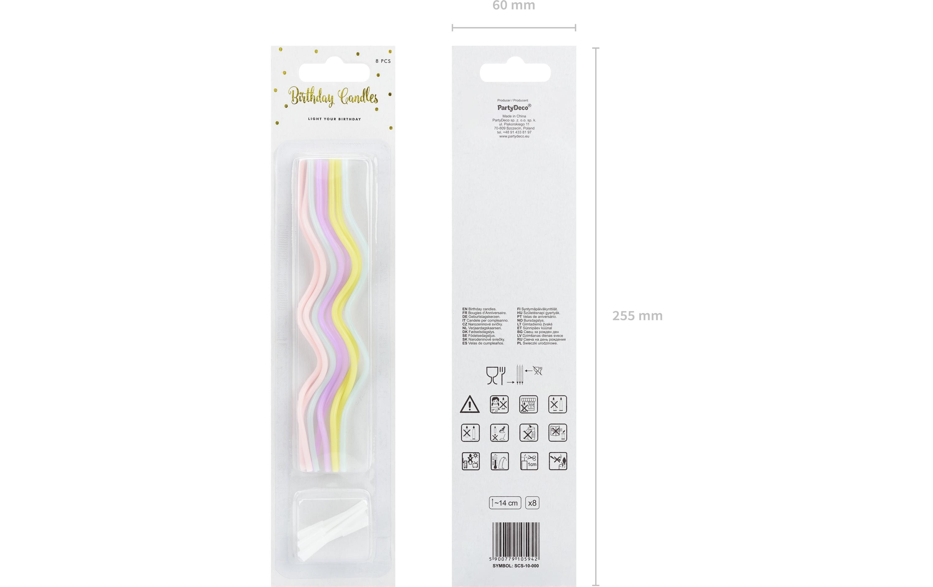 Partydeco Kerze gedreht 8 Stück, Mehrfarbig