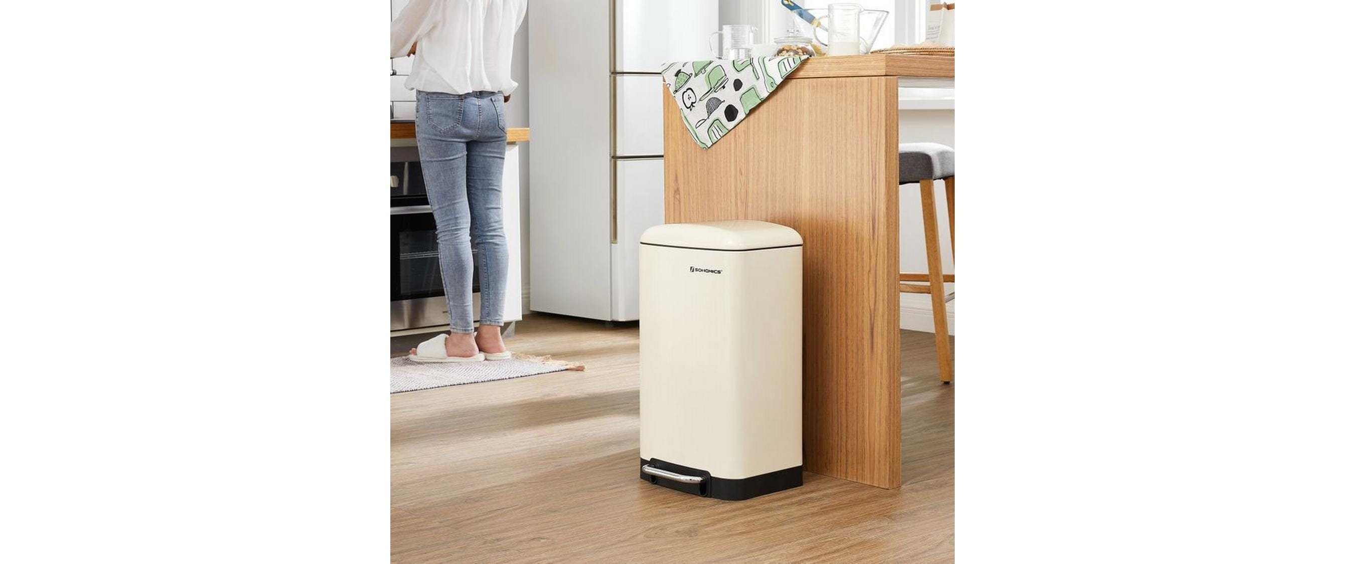 Songmics Abfalleimer mit Inneneimer 30 l, Crème