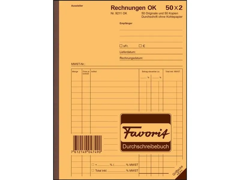 Favorit Durchschreibeblock 156 x 210 mm Rechnungen, 50 x 2 Blatt