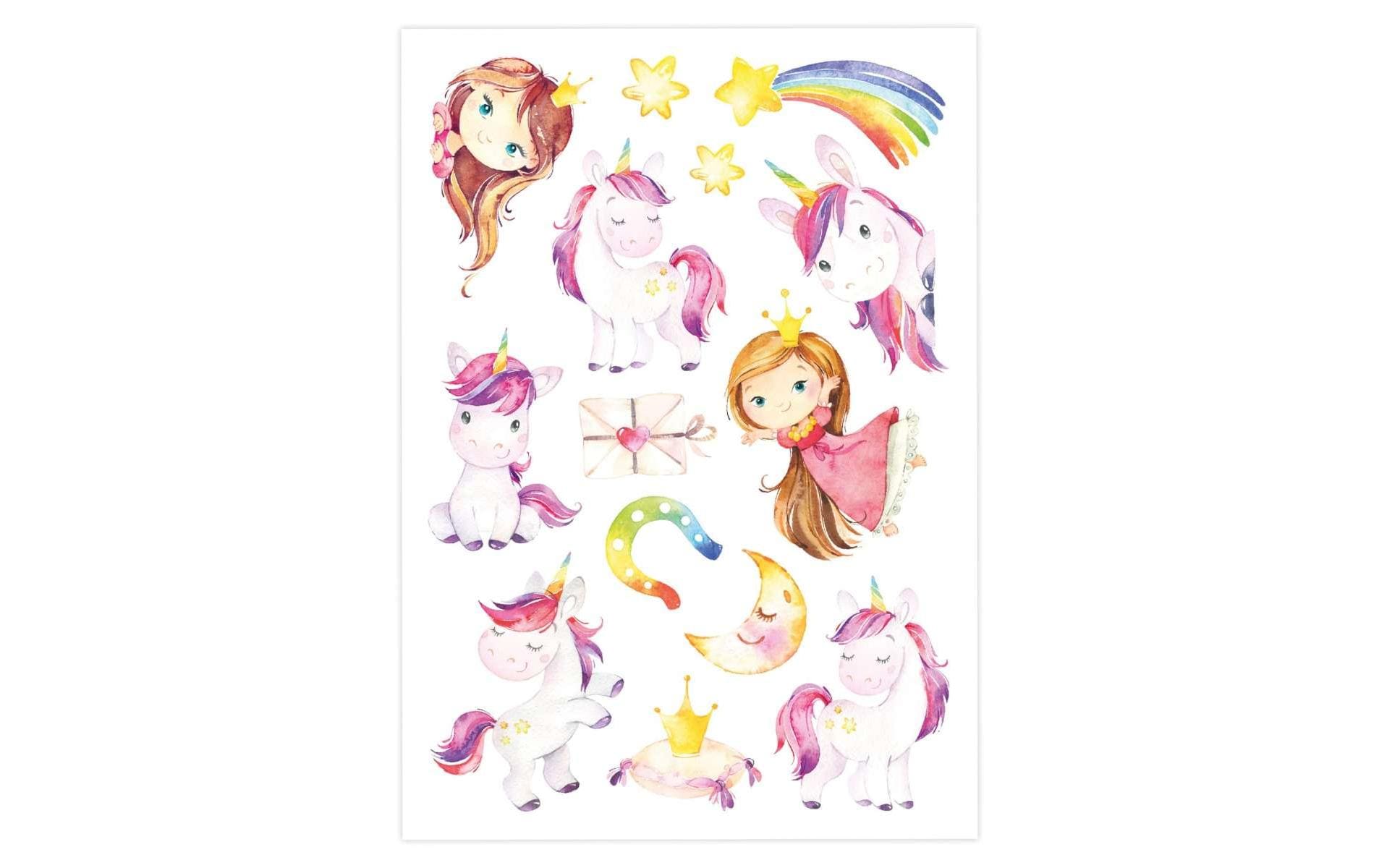 Papierdrachen Tattoo Set Einhorn, Meerjungfrau, Prinzessin