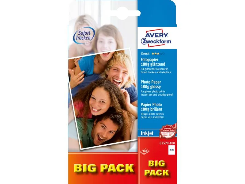 Avery Zweckform Fotopapier Inkjet Classic 10 x 15 cm 180 g/m² 100 Stück Avery Zweckform Fotopapier Inkjet Classic 10 x 15 cm 180 g/m² 100 Stück