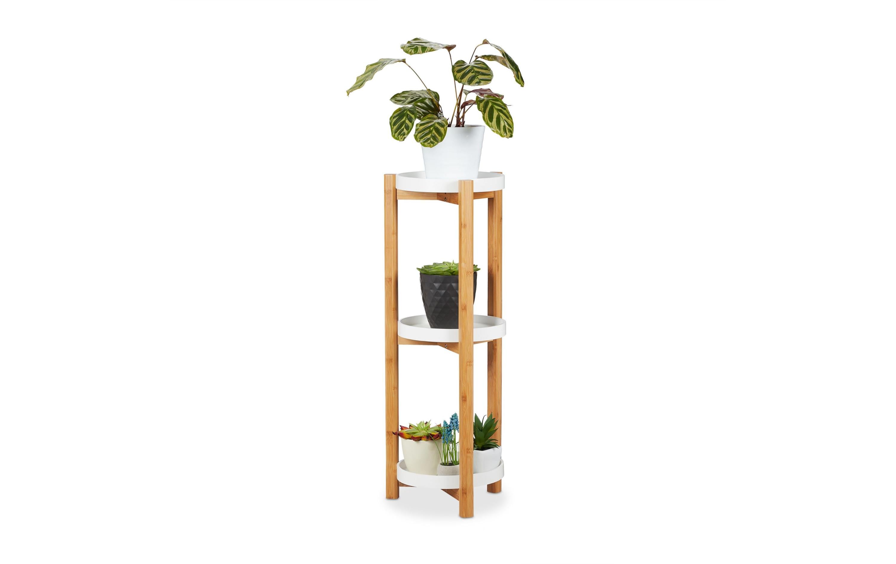relaxdays Pflanzenständer mit 3 Etagen 30 cm, Nature/Weiss