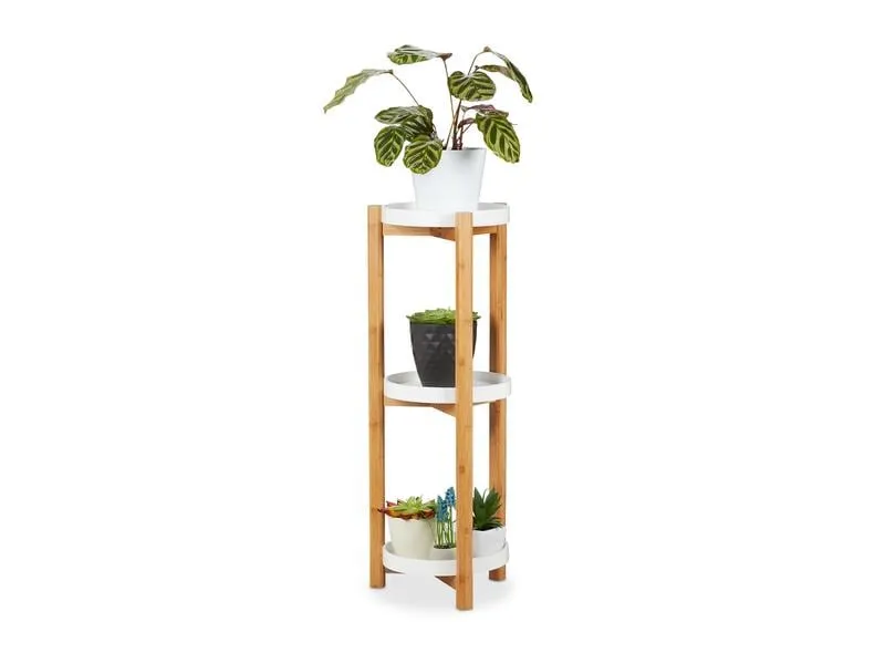 relaxdays Pflanzenständer mit 3 Etagen 30 cm, Nature/Weiss relaxdays Pflanzenständer mit 3 Etagen 30 cm, Nature/Weiss