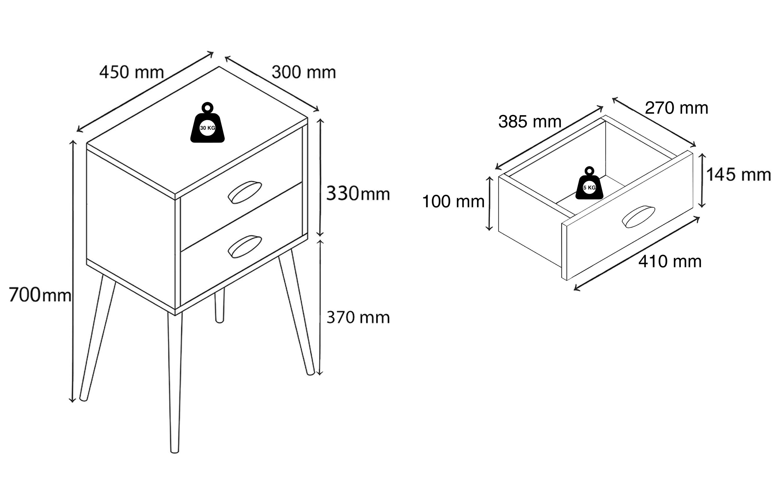 VCM Nachttisch Singol XXL 45 x 70 cm, Weiss