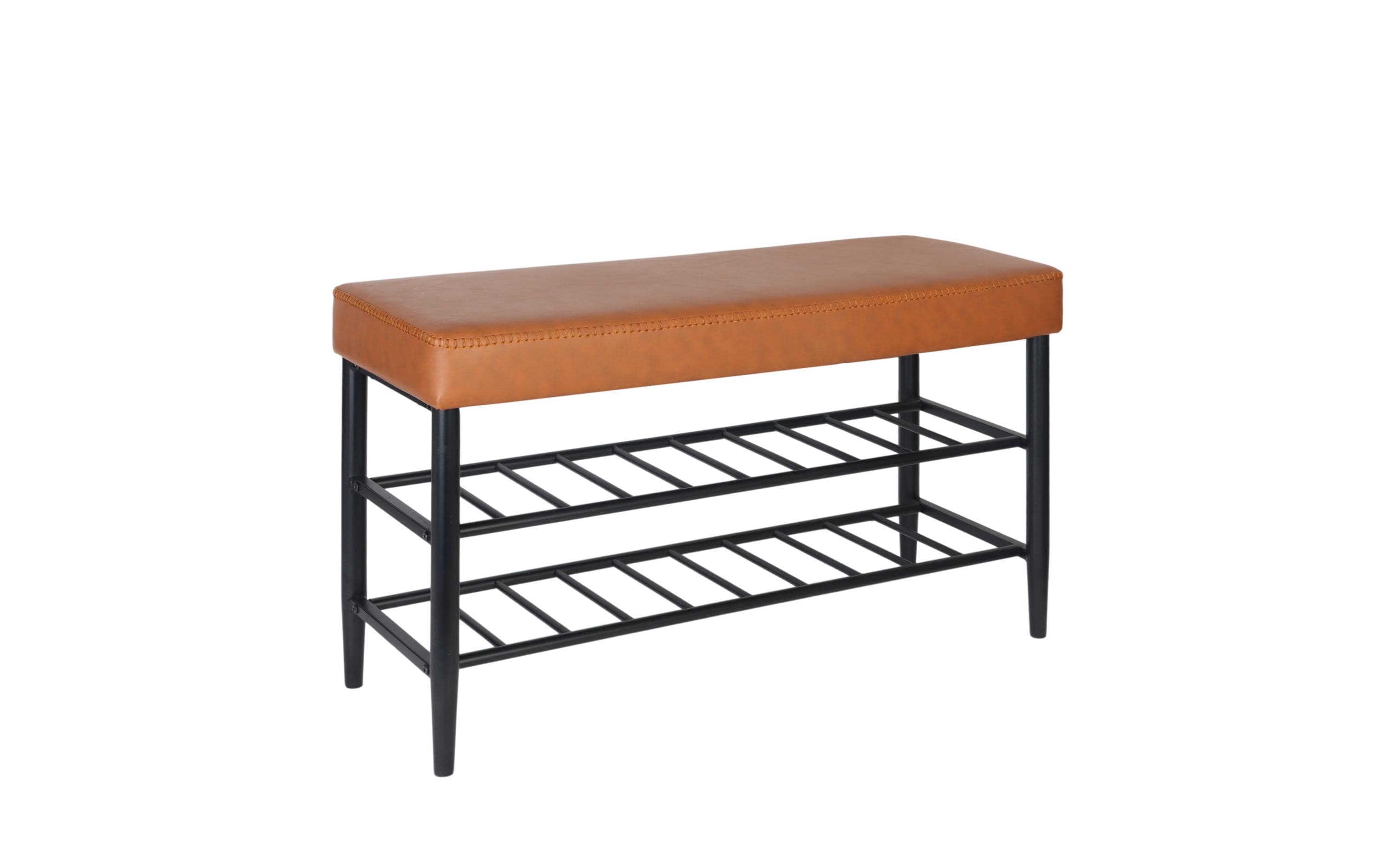 relaxdays Schuhbank mit zwei Ablagen 80 x 50 cm, Braun/Schwarz