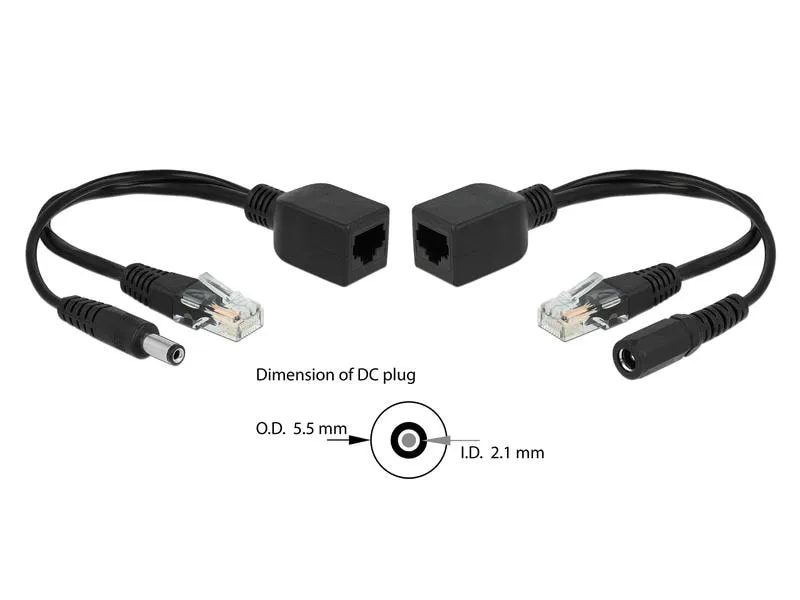 Delock PoE Converter Passives Adapter Set RJ45, DC 5.5 x 2.1mm Delock PoE Converter Passives Adapter Set RJ45, DC 5.5 x 2.1mm