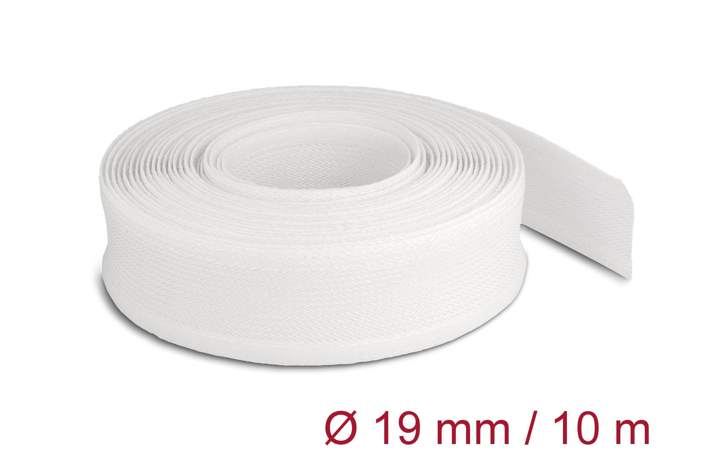 Delock Geflechtschlauch mit Klettverschluss 10 m x 19 mm Weiss