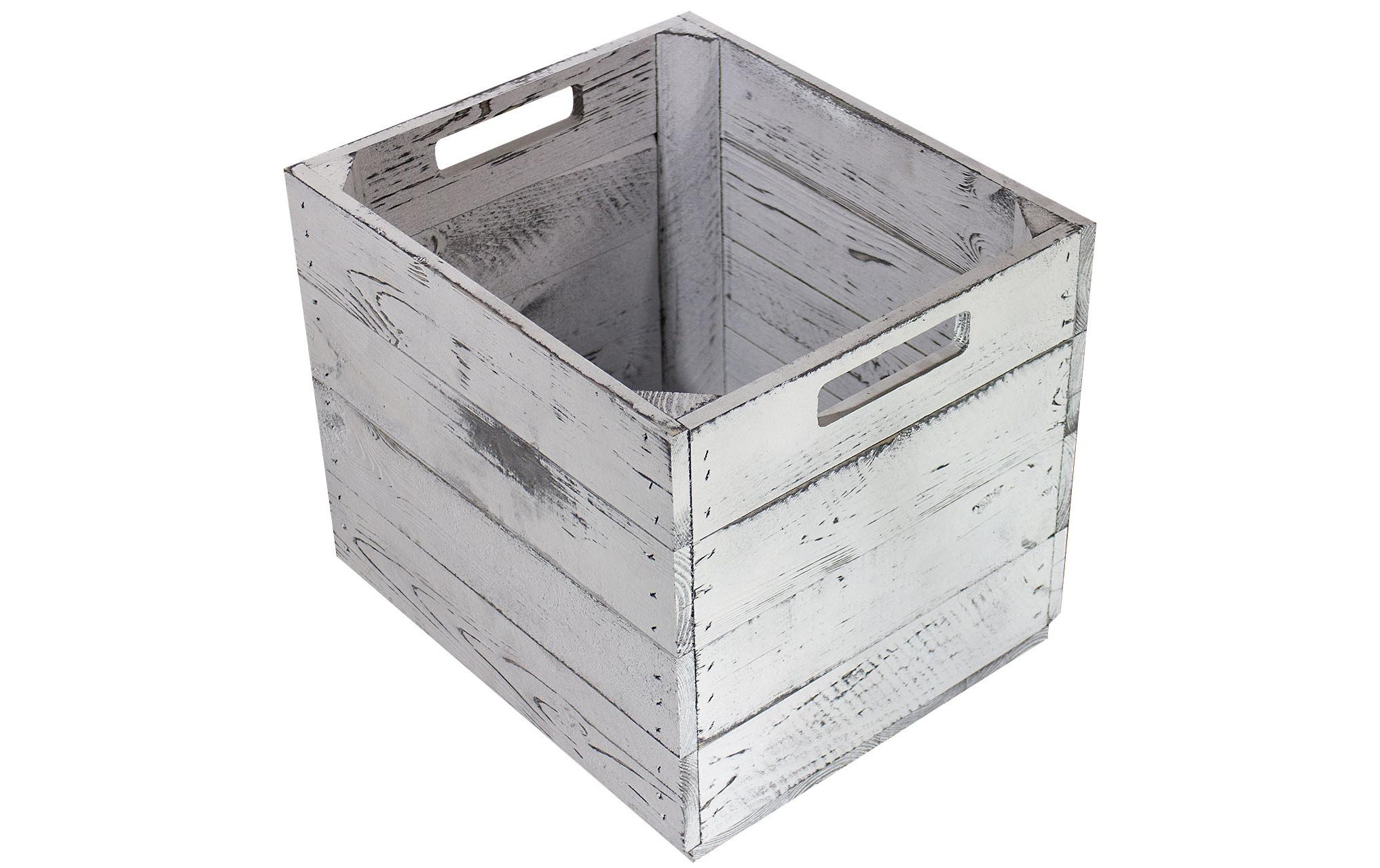 Holz Zollhaus Aufbewahrungskiste Vintage Shabby 33 x 38 cm, Grau/Weiss