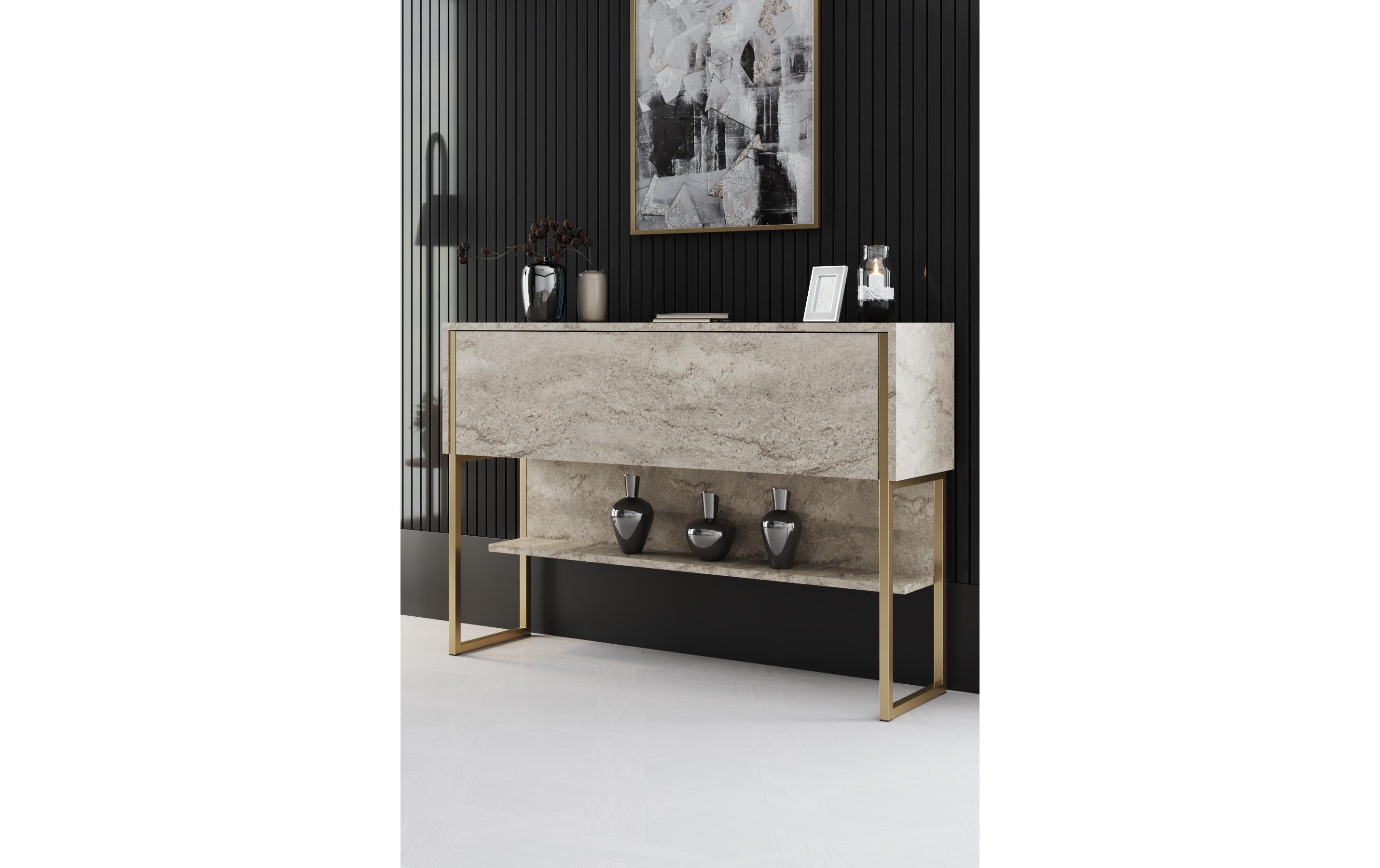 Woody Fashion Kommode Luxe Travertine/Gold, 120 x 80 x 30 cm