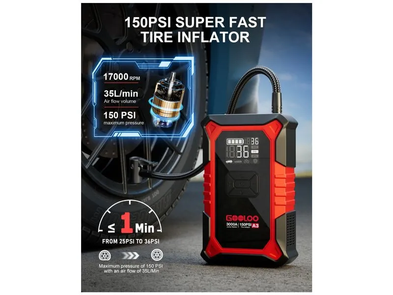 Gooloo A3 Jump-Starter/Kompressor 12 V, 3000A Gooloo A3 Jump-Starter/Kompressor 12 V, 3000A