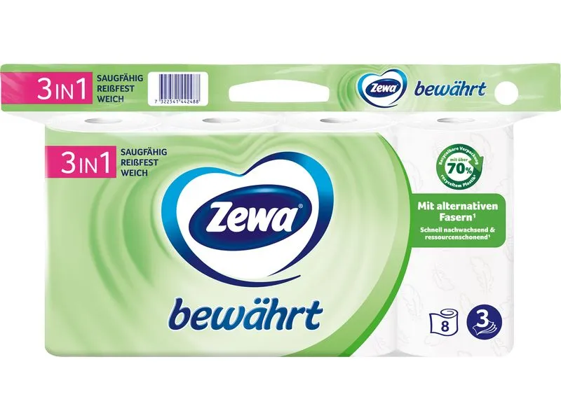 Zewa Toilettenpapier Bewährt weiss mit Strohzellstoff 8 Rollen