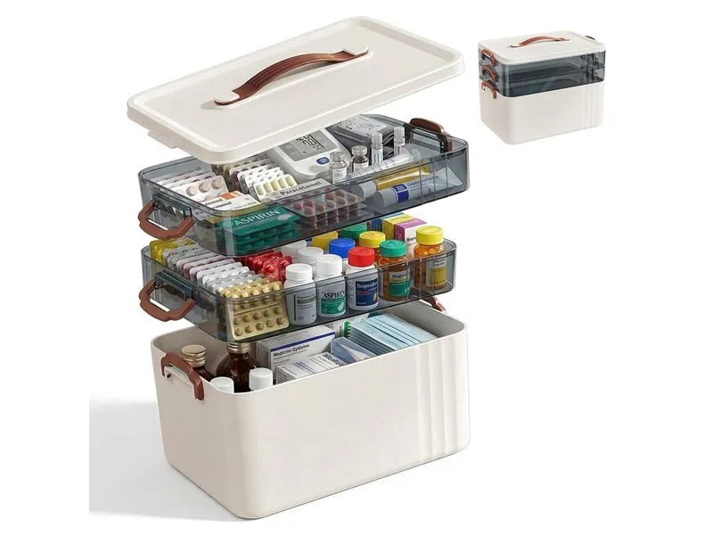 relaxdays Medizinbox aus Kunststoff Transparent/Weiss 24 x 33 x 22 cm relaxdays Medizinbox aus Kunststoff Transparent/Weiss 24 x 33 x 22 cm