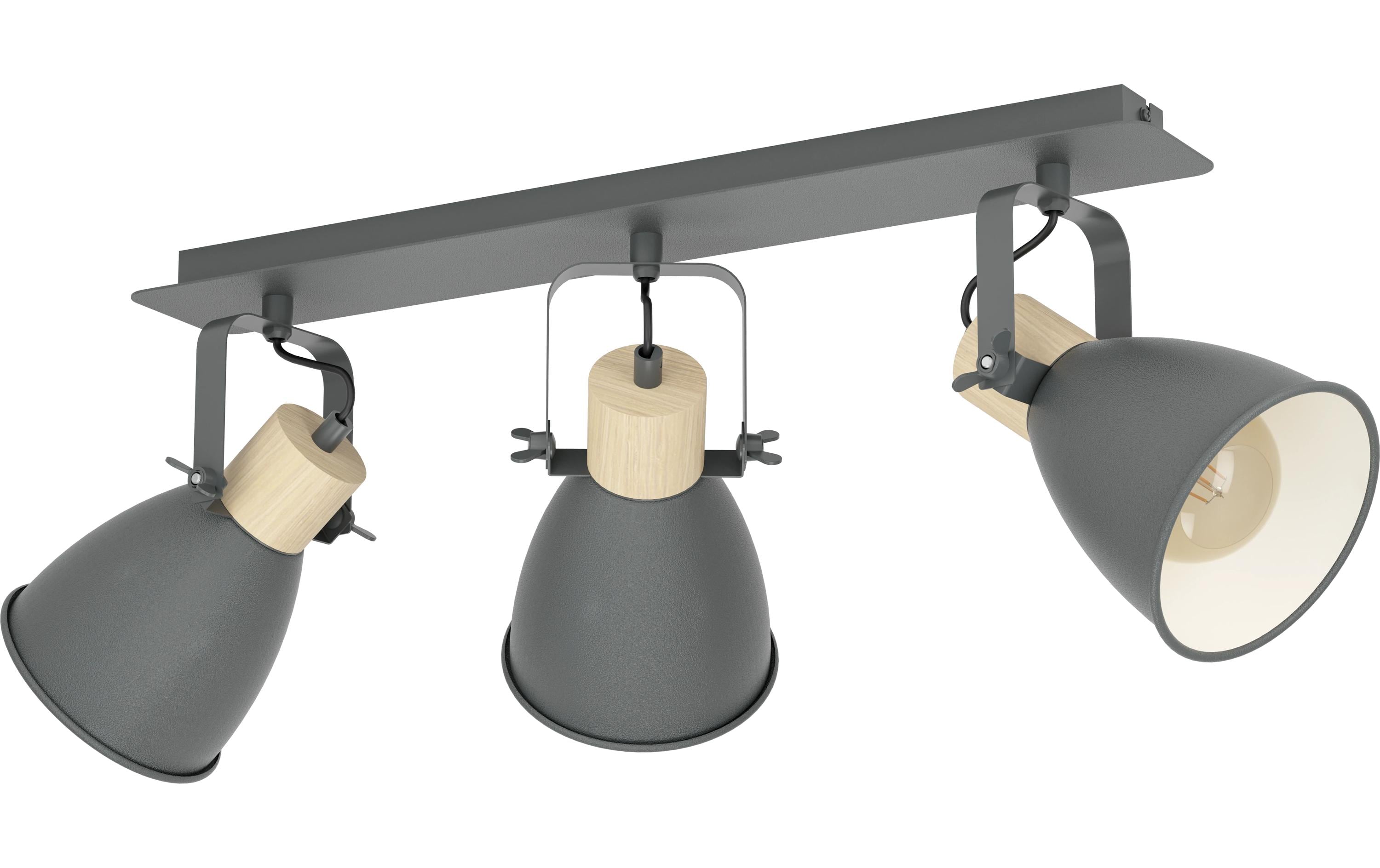 EGLO Leuchten Aufbauspot BALKEN/3 E27 ANTHRAZIT/HOLZ 'COSWARTH' E27