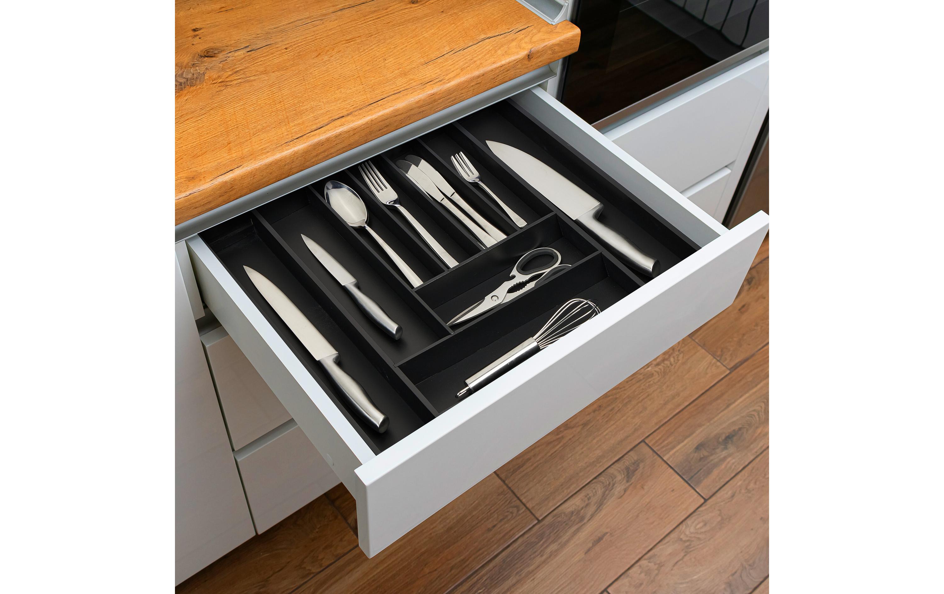 relaxdays Besteckkasten ausziehbar Schwarz