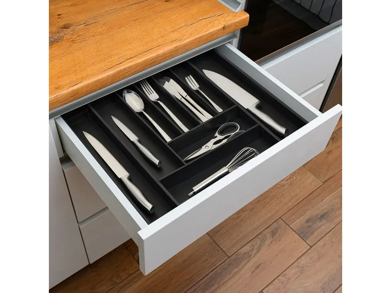 relaxdays Besteckkasten ausziehbar Schwarz relaxdays Besteckkasten ausziehbar Schwarz