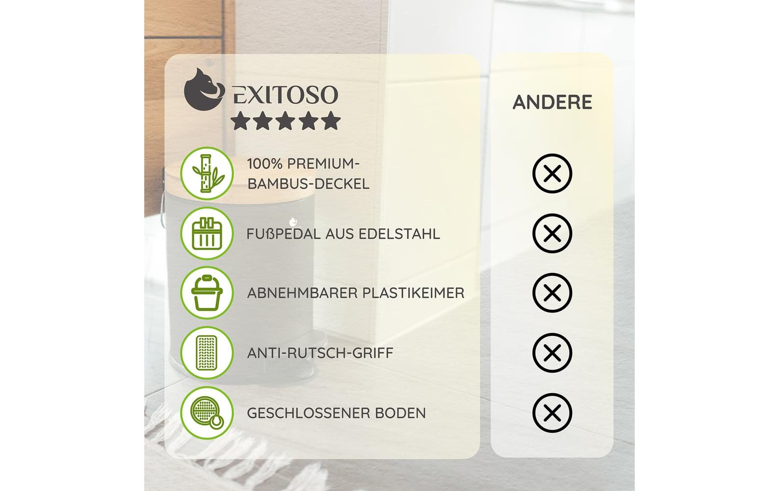 Exitoso Tretmülleimer mit Softclose-Deckel 5 l, Schwarz