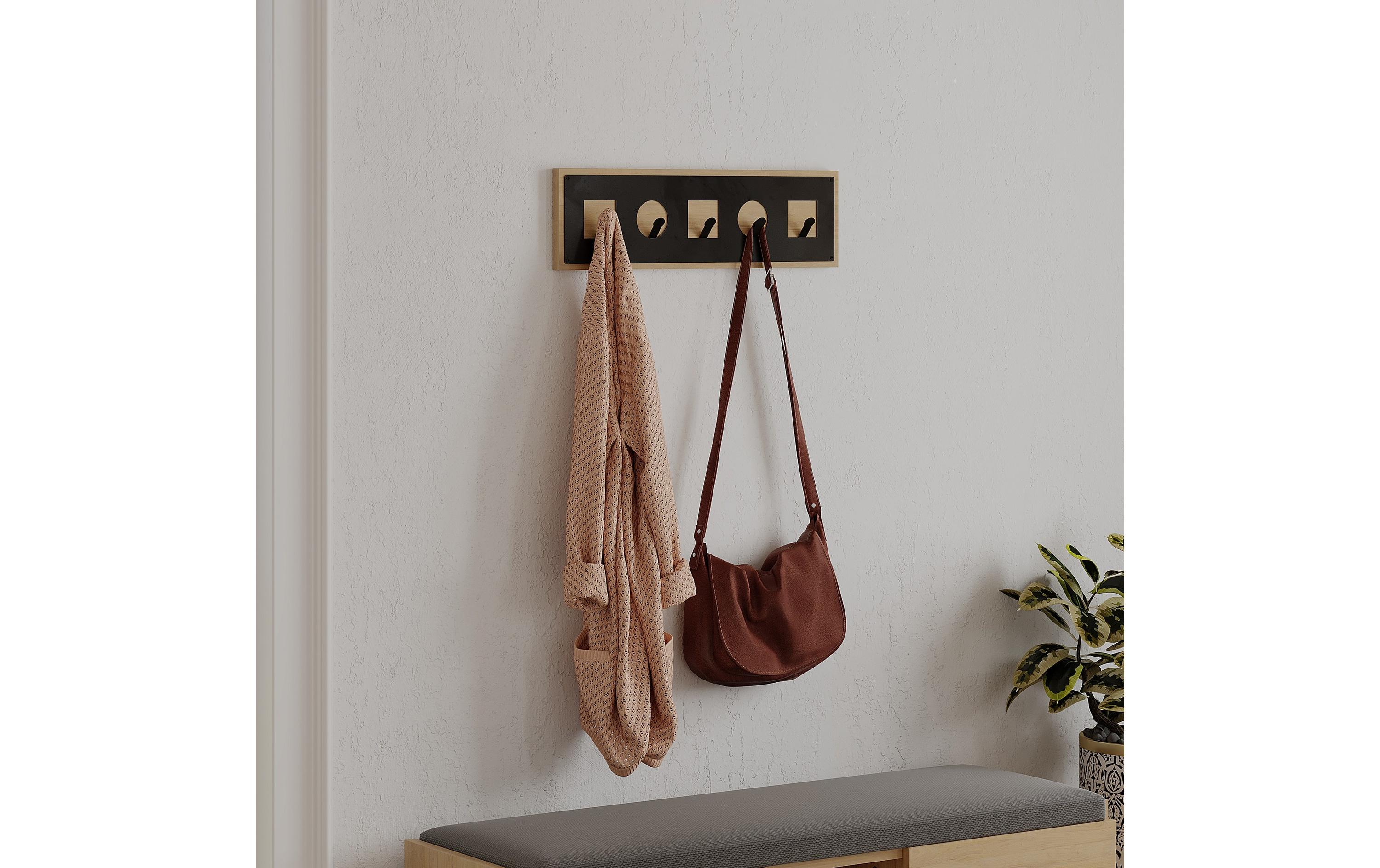 Woody Fashion Wandgarderobe Icon Sapphire 5 Haken, Nature/Schwarz