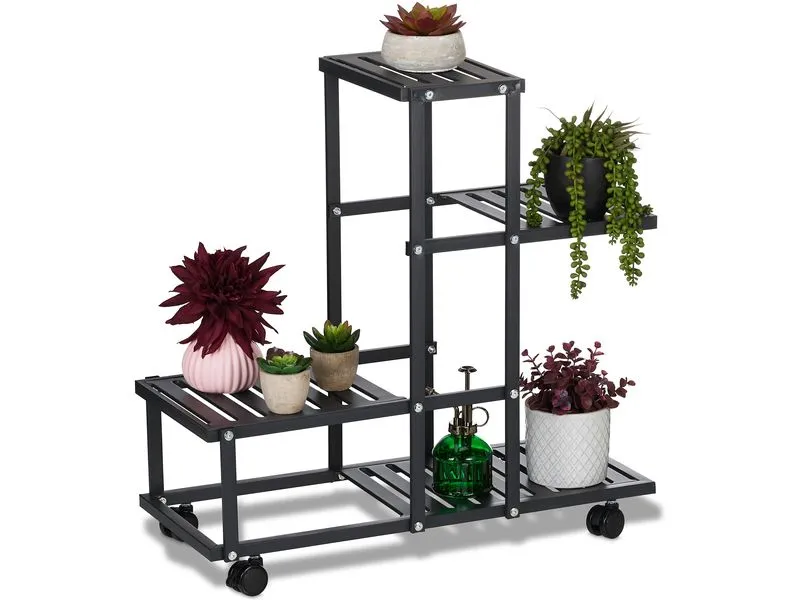 relaxdays Pflanzenständer mit Rollen 60.5 cm, Schwarz relaxdays Pflanzenständer mit Rollen 60.5 cm, Schwarz