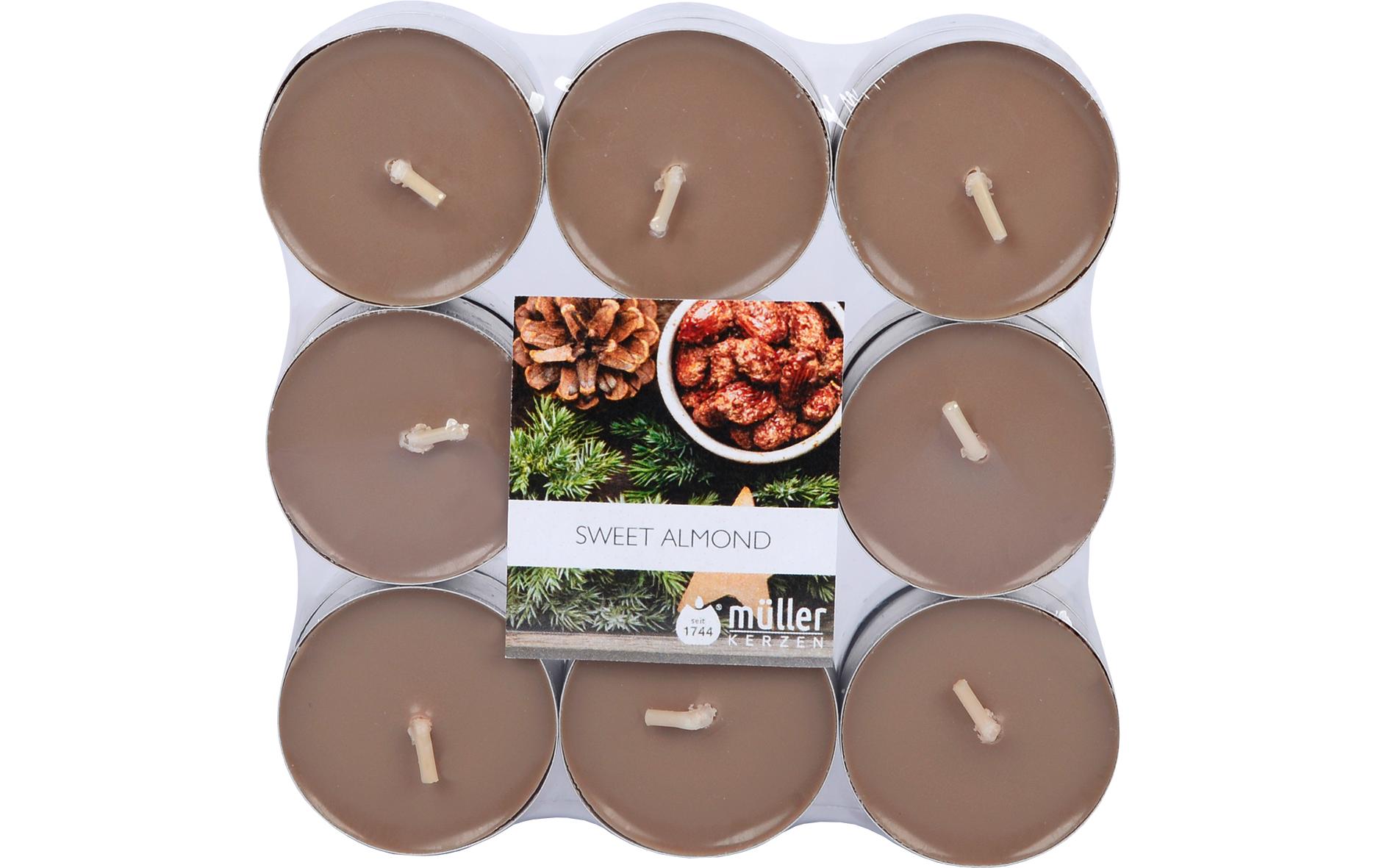 müller Kerzen Teelichter Maxi Sweet Almond, Braun, 18 Stück
