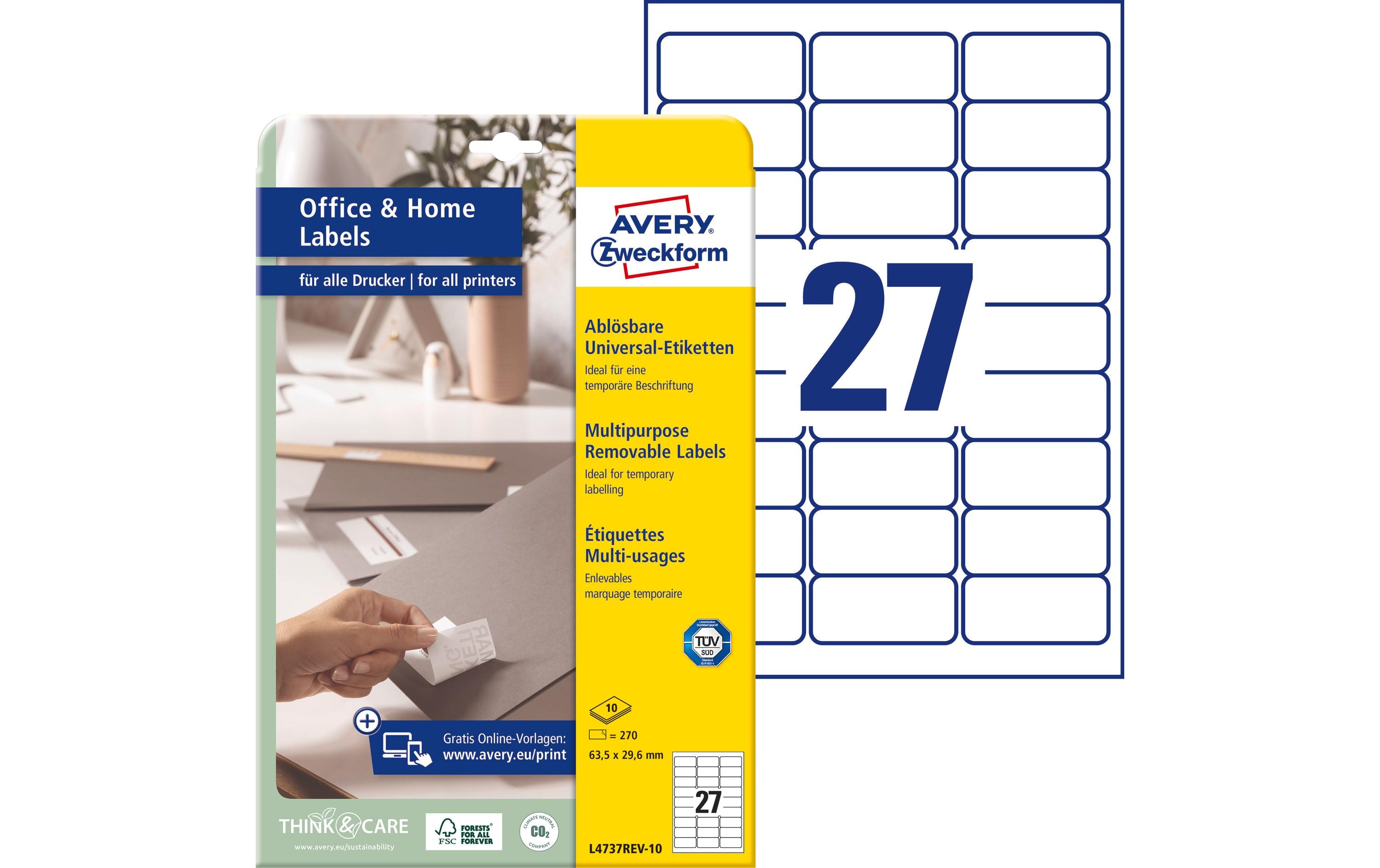 Avery Zweckform Universal-Etiketten L4737REV 63.5 x 29.6 mm, 10 Blatt Avery Zweckform Universal-Etiketten L4737REV 63.5 x 29.6 mm, 10 Blatt