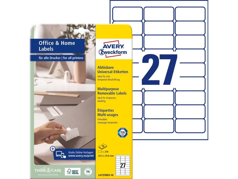 Avery Zweckform Universal-Etiketten L4737REV 63.5 x 29.6 mm, 10 Blatt