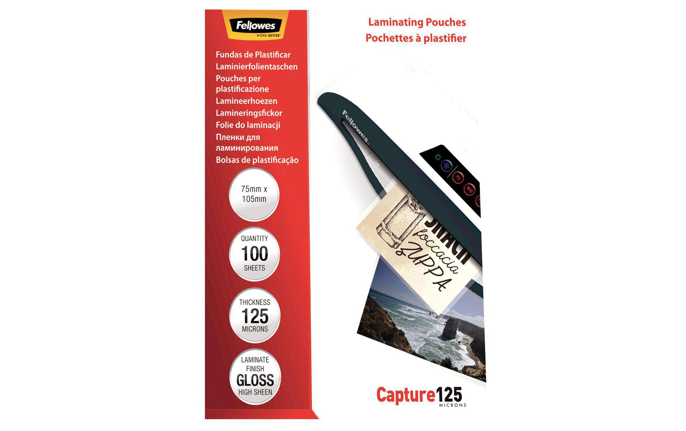 Fellowes Laminierfolie 75 x 105 mm, 125 µm, 100 Stück, Glänzend Fellowes Laminierfolie 75 x 105 mm, 125 µm, 100 Stück, Glänzend