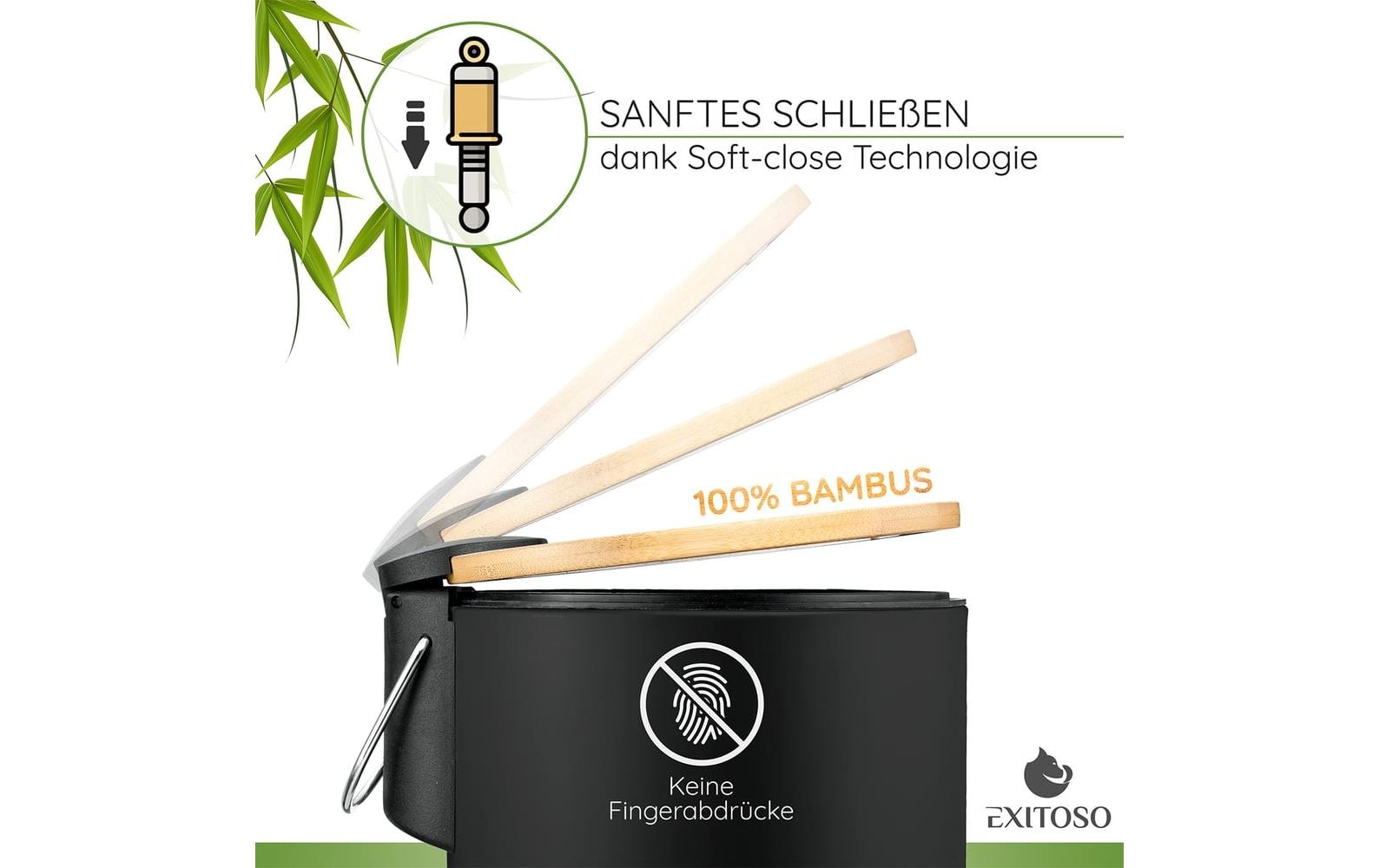 Exitoso Tretmülleimer mit Softclose-Deckel 3 l, Schwarz