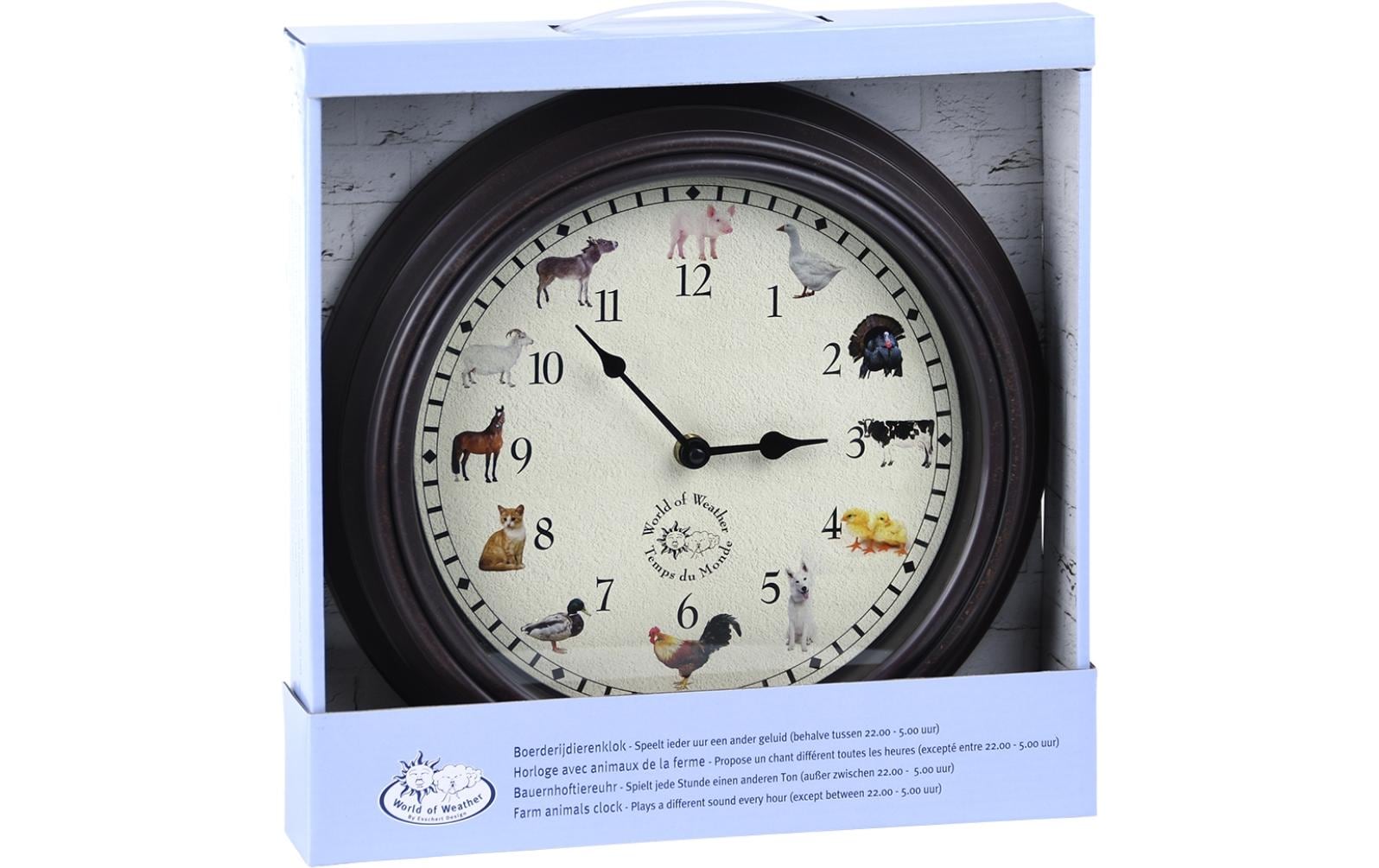 Esschert Design Gartenuhr mit Bauernhoftiergeräuschen ø 30 cm, Mehrfarbig