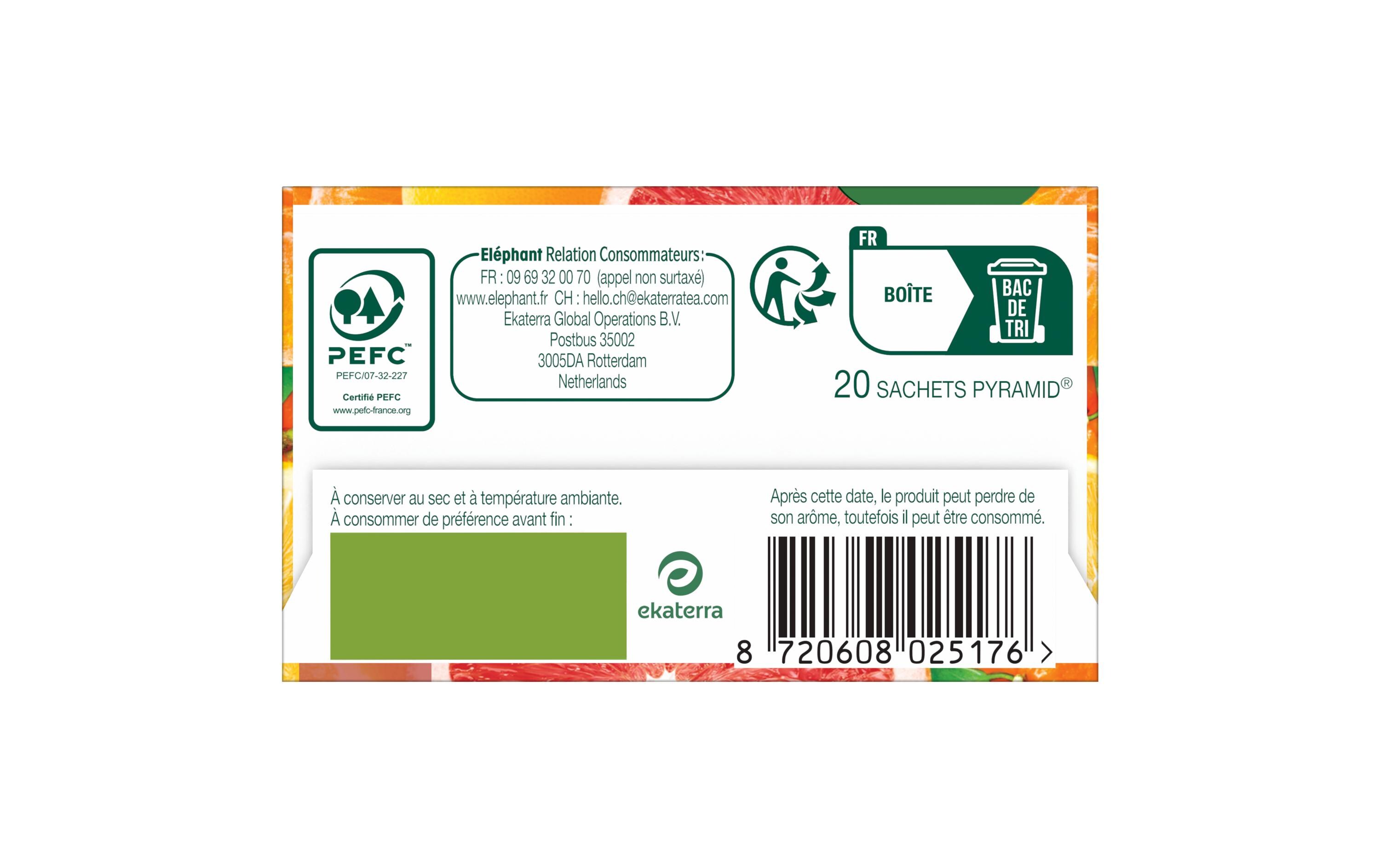 Eléphant Teebeutel Infusion Pamplemousse Mandarine Citron 20 Stück