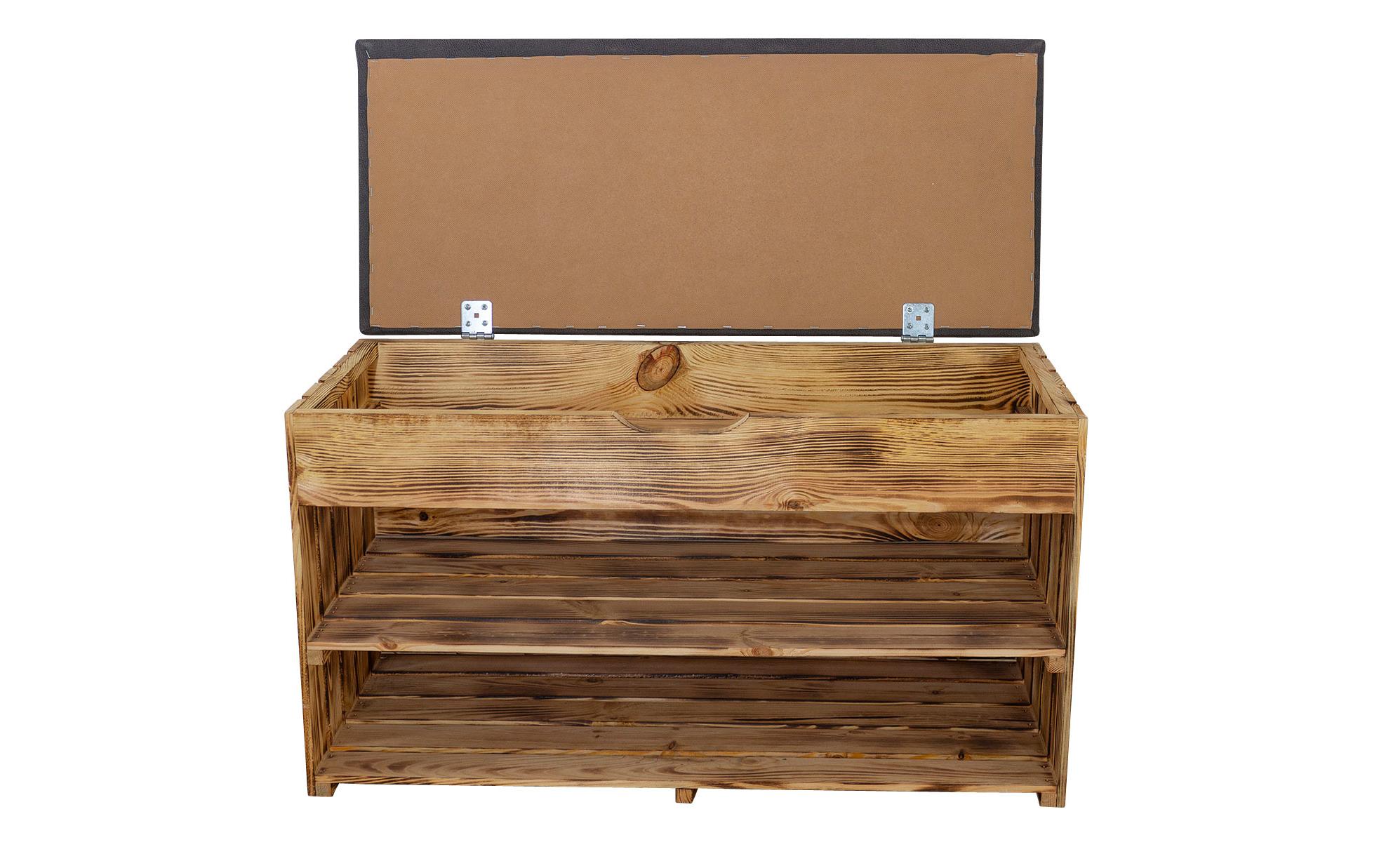 Holz Zollhaus Sitzbank mit Ablage, Braun geflammt, 90 x 55 cm