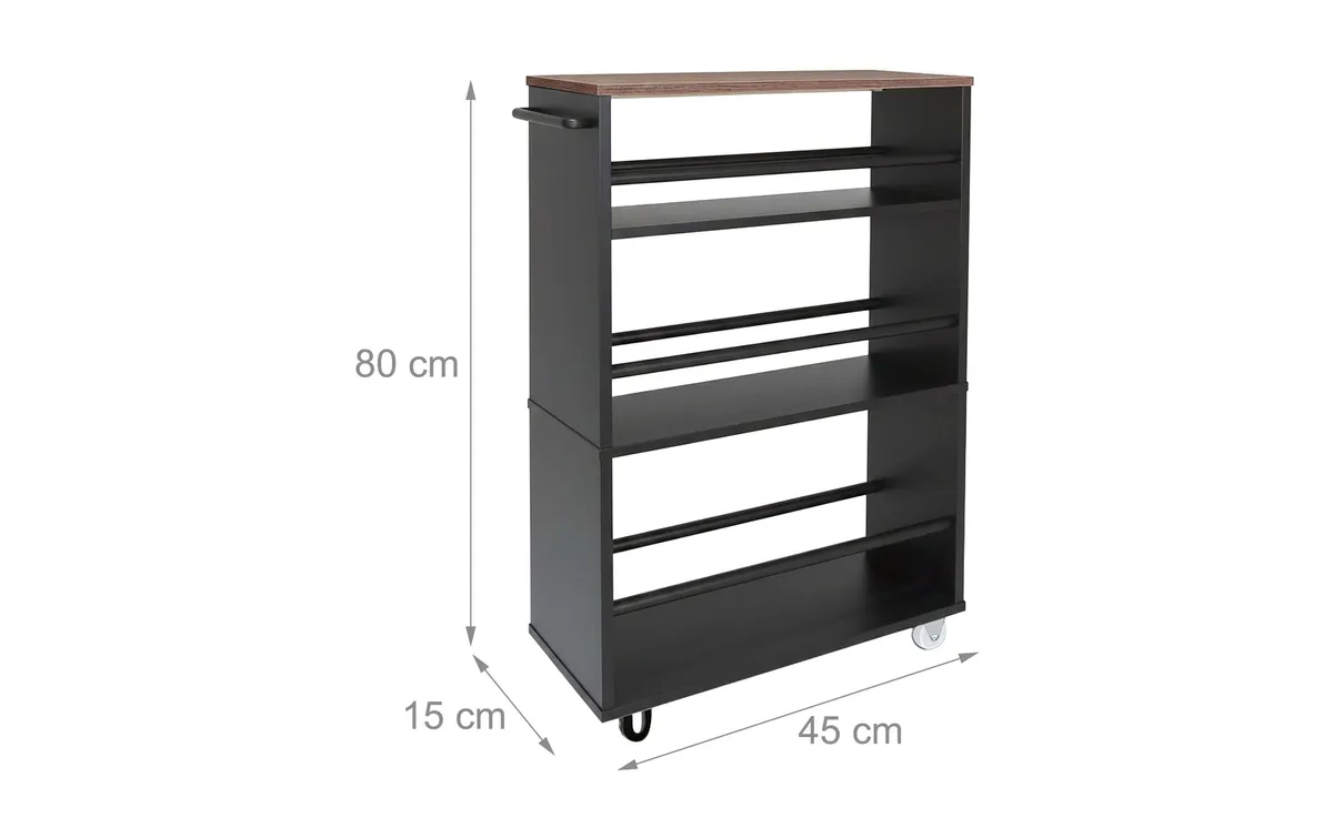 relaxdays Nischenordnungswagen 15 x 80 x 45 cm, Schwarz/Braun relaxdays Nischenordnungswagen 15 x 80 x 45 cm, Schwarz/Braun