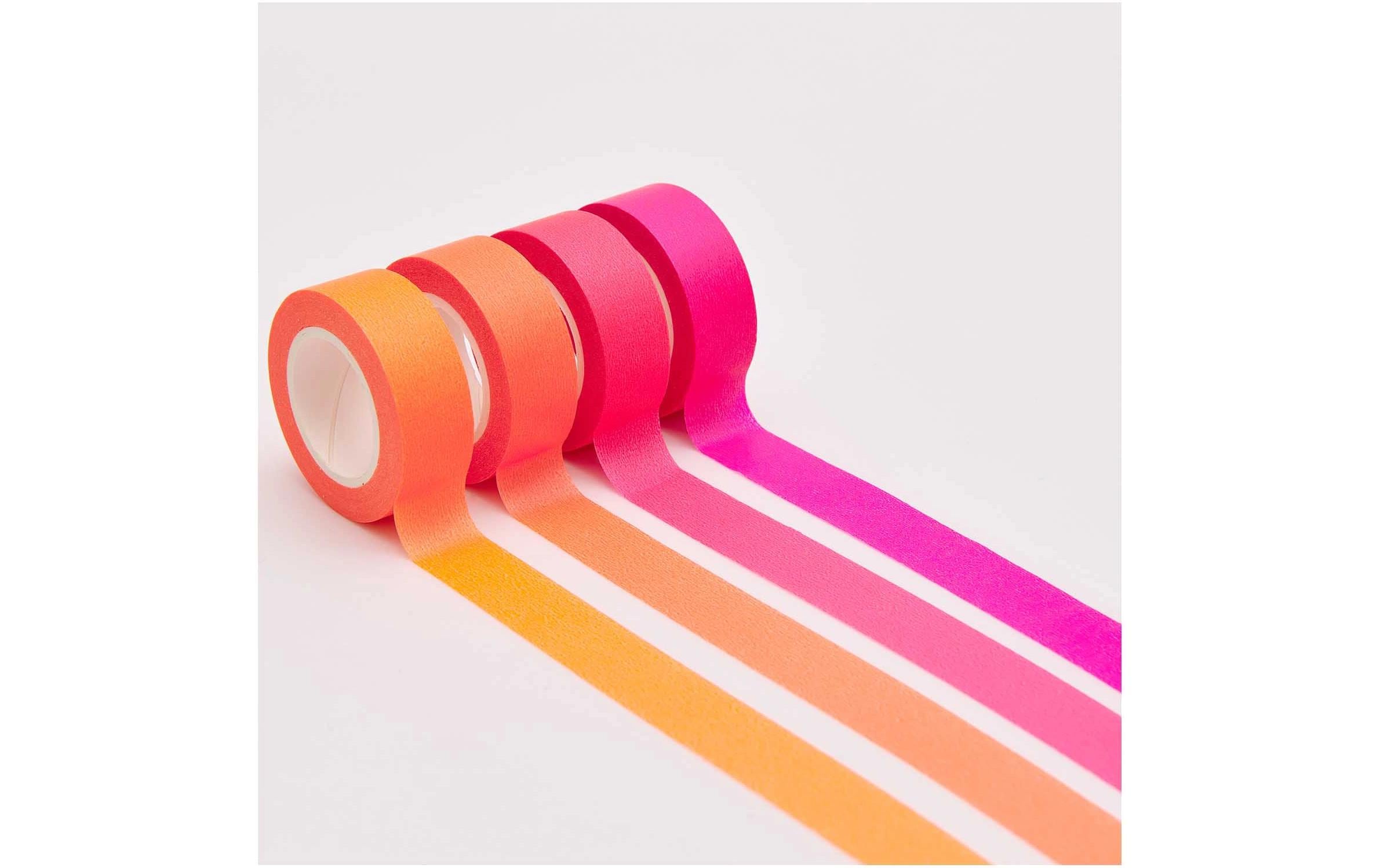Rico Design Washi Tape 4 Stück, Neonorange/Neonpink/Neonrot, 10 m