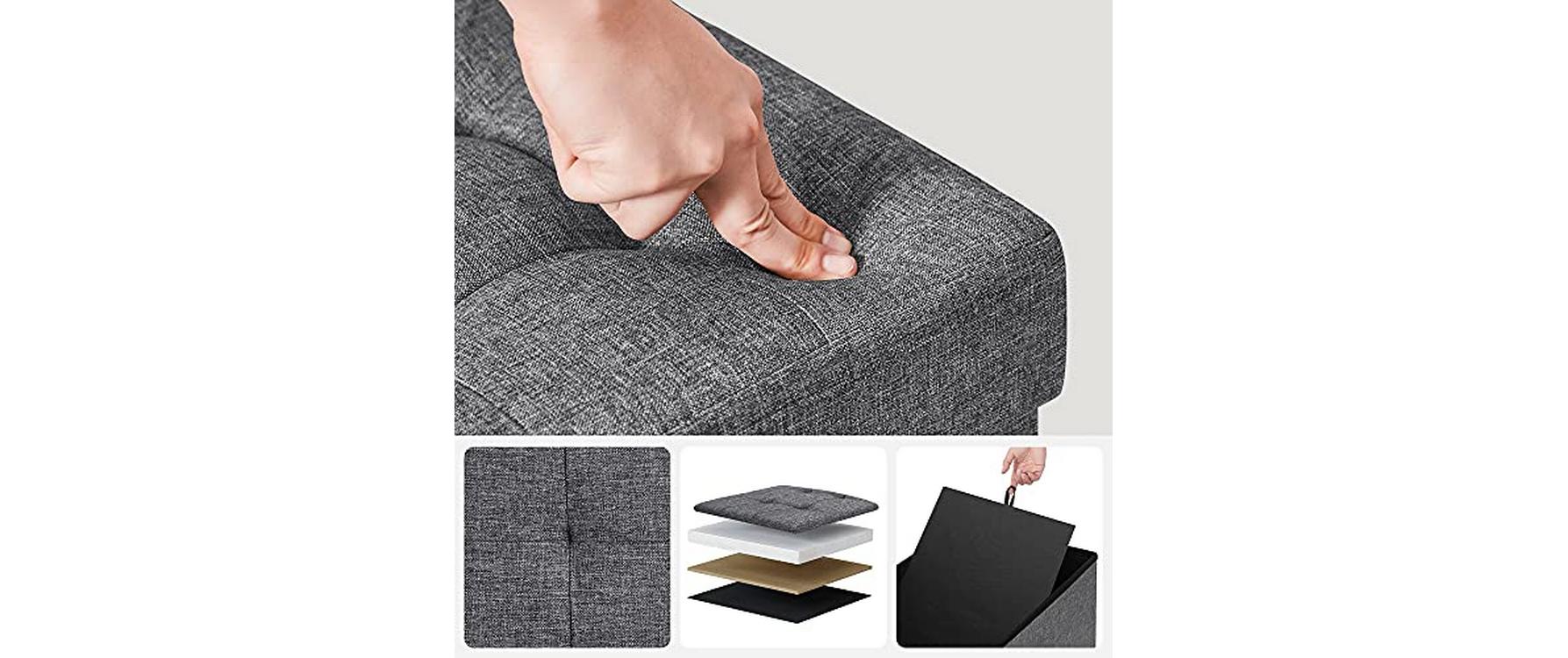 Songmics Sitztruhe mit Klappdeckel 110 x 38 x 38 cm, Dunkelgrau