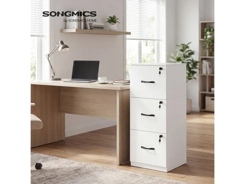 VASAGLE Aktenschrank Holzspanplatte 3 Schubladen Wolkenweiss VASAGLE Aktenschrank Holzspanplatte 3 Schubladen Wolkenweiss